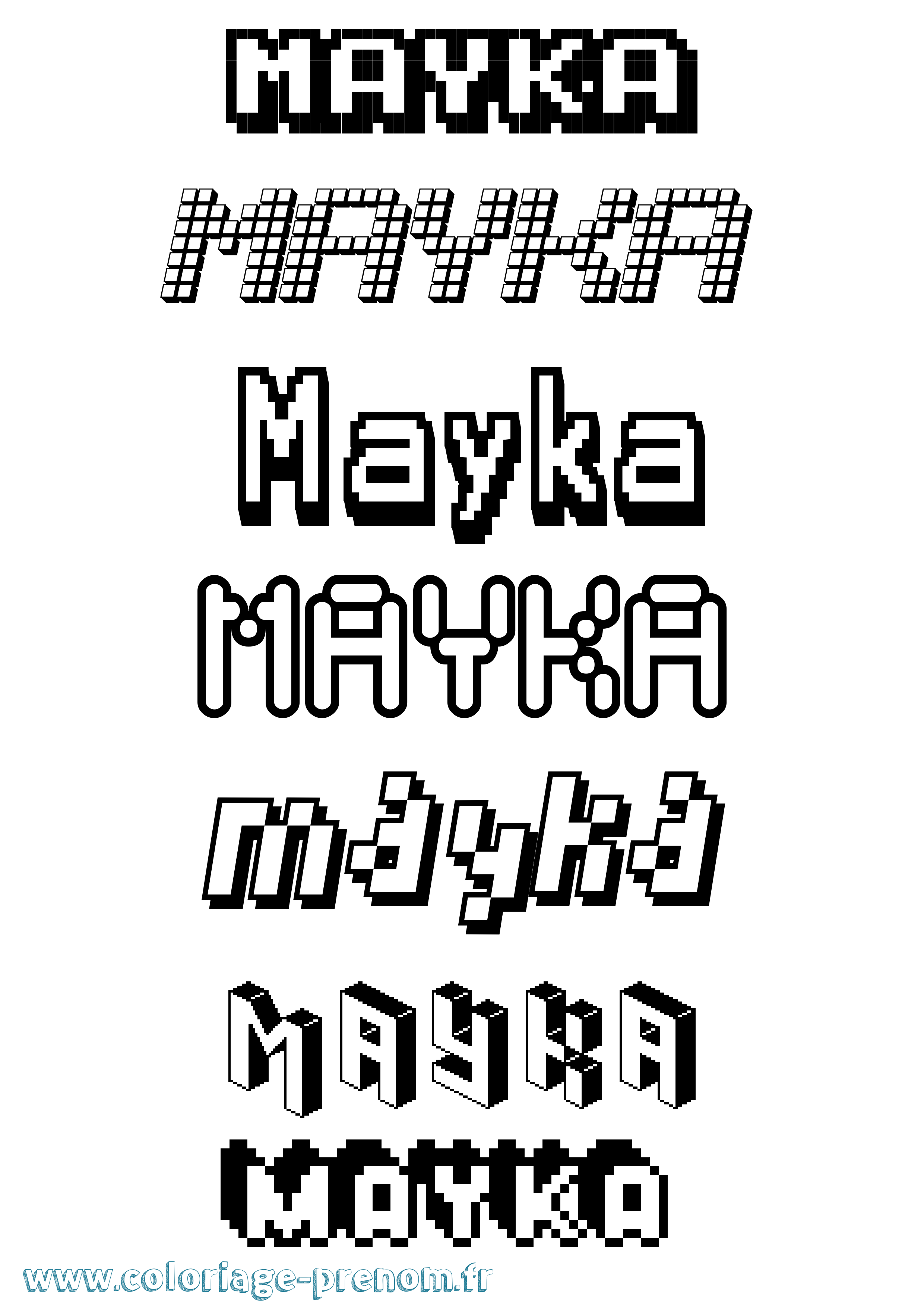 Coloriage prénom Mayka Pixel