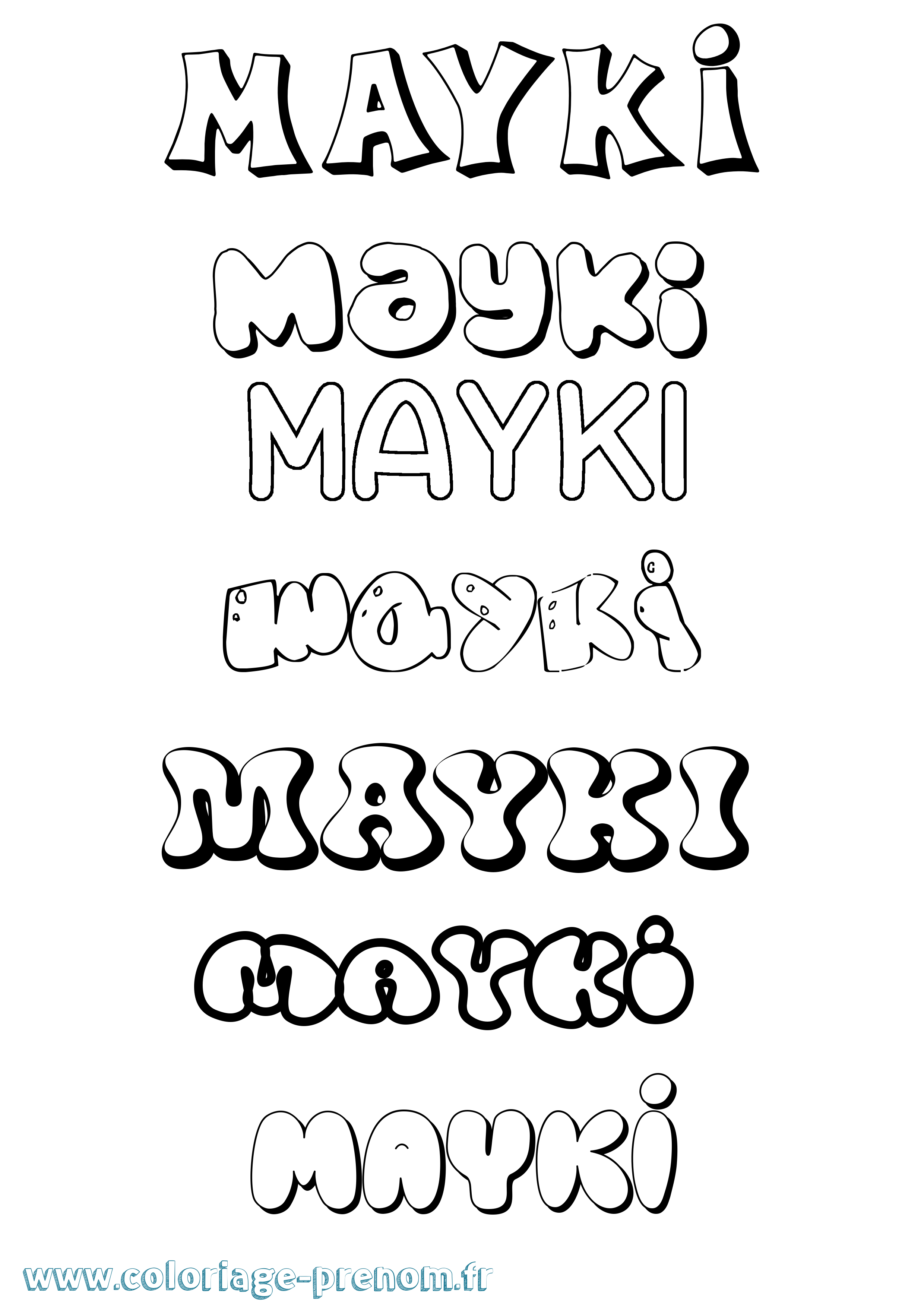 Coloriage prénom Mayki Bubble