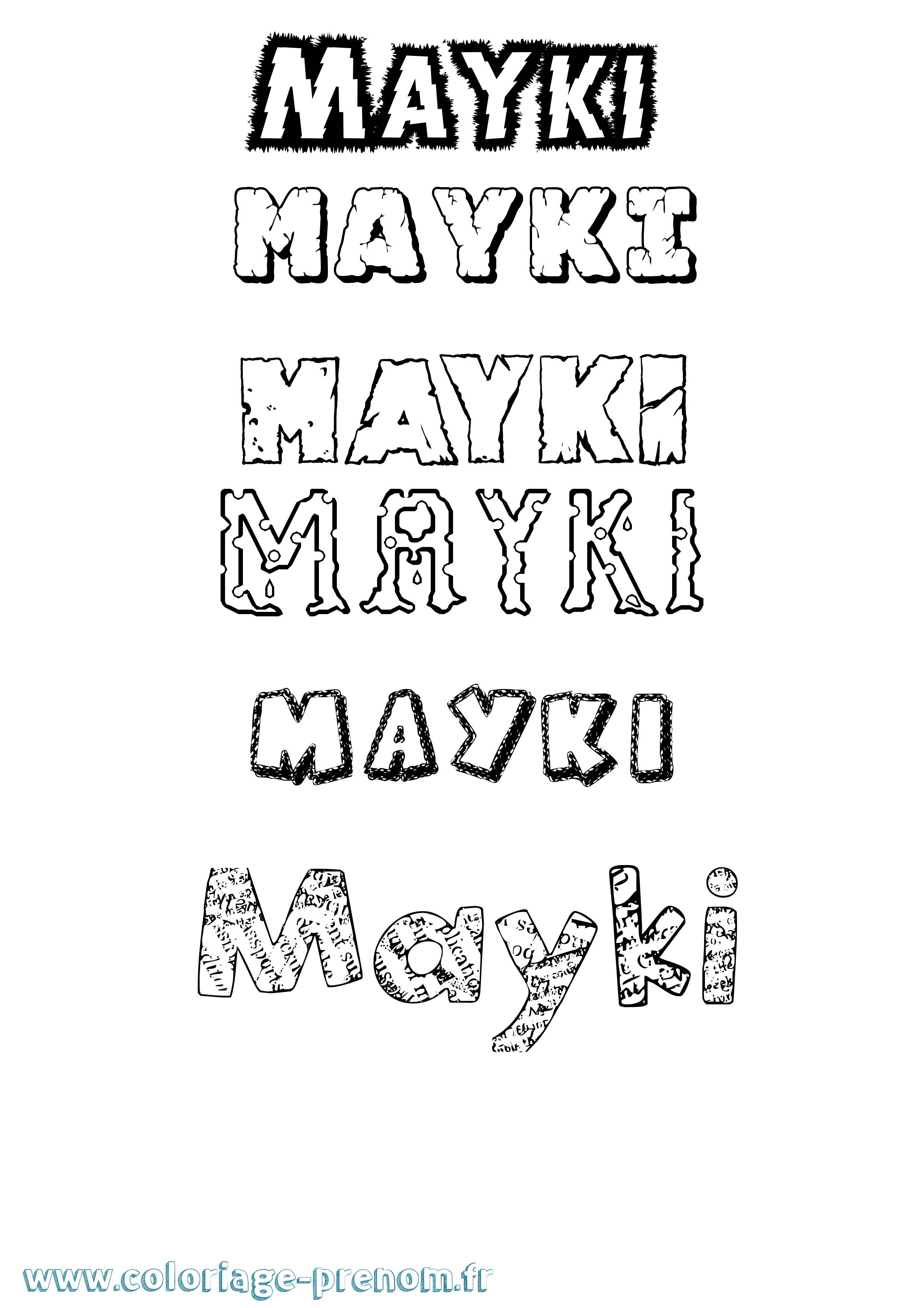 Coloriage prénom Mayki Destructuré