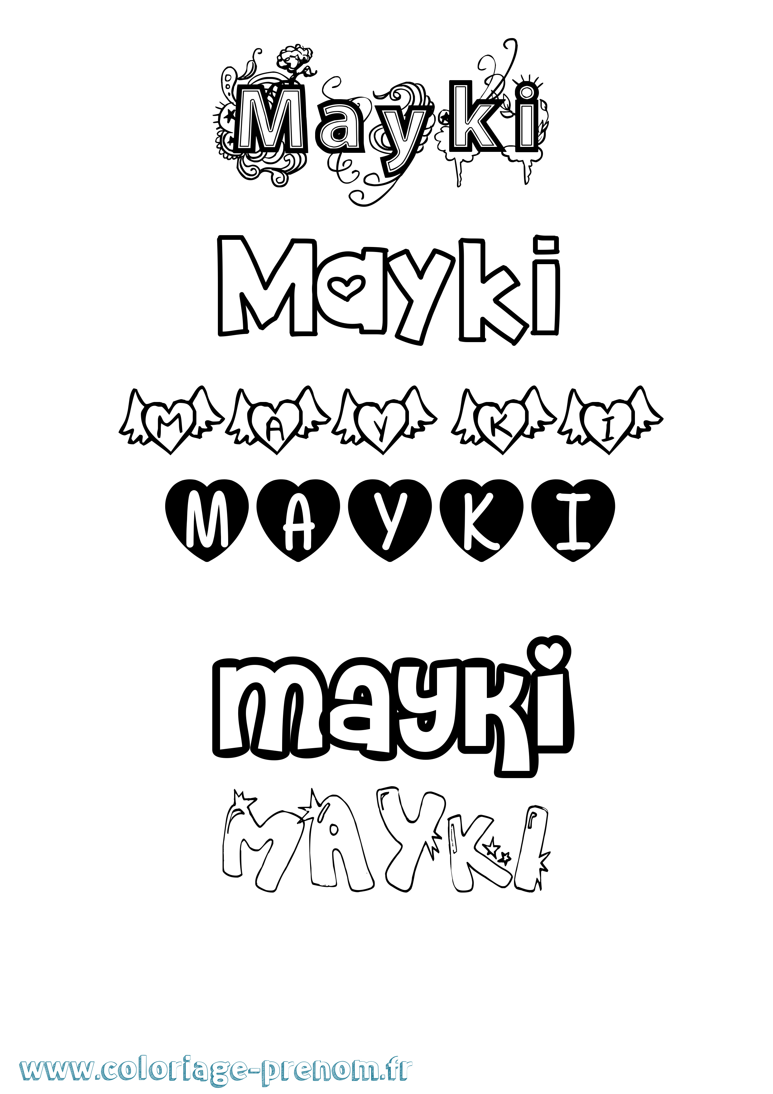 Coloriage prénom Mayki Girly