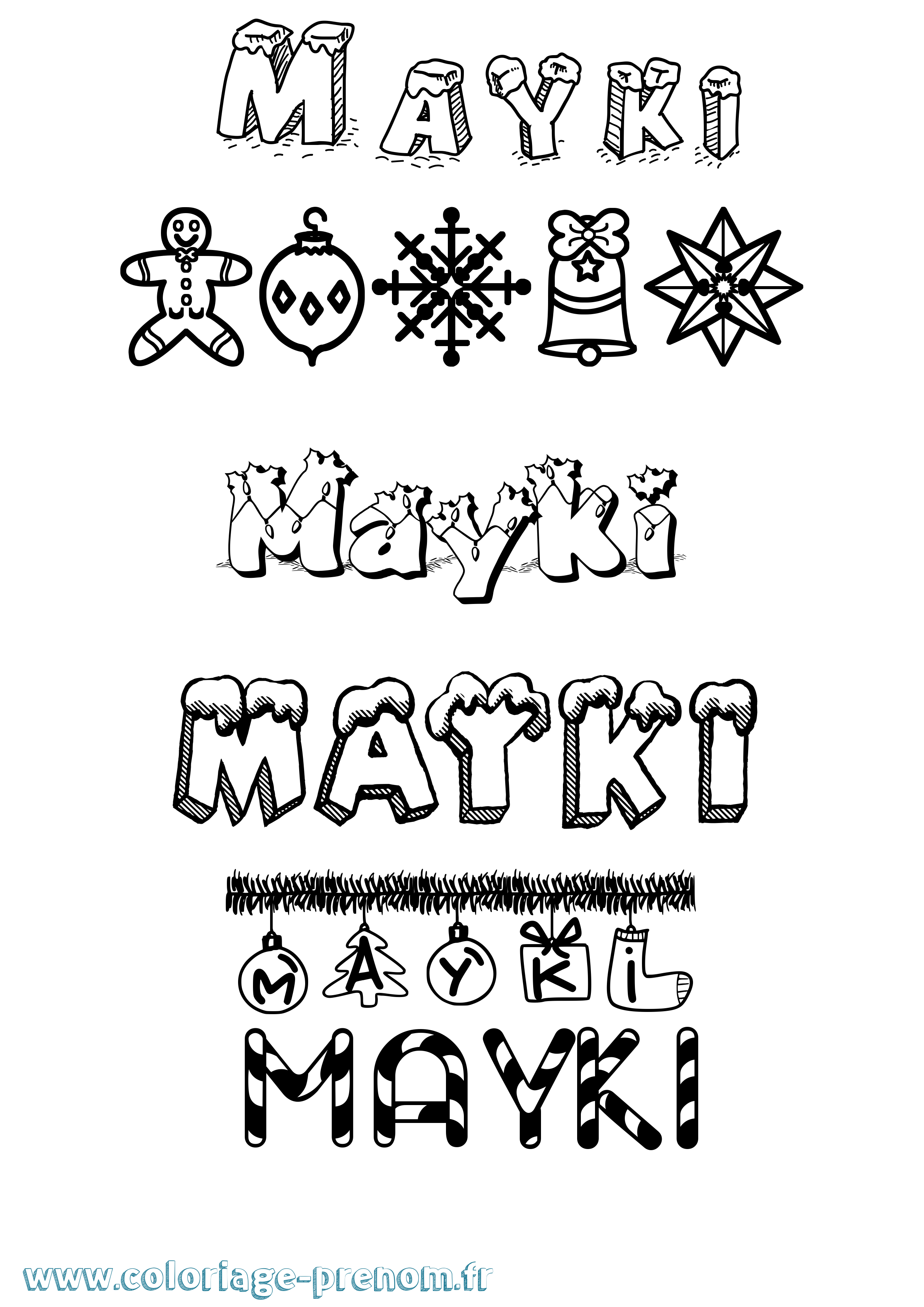 Coloriage prénom Mayki Noël