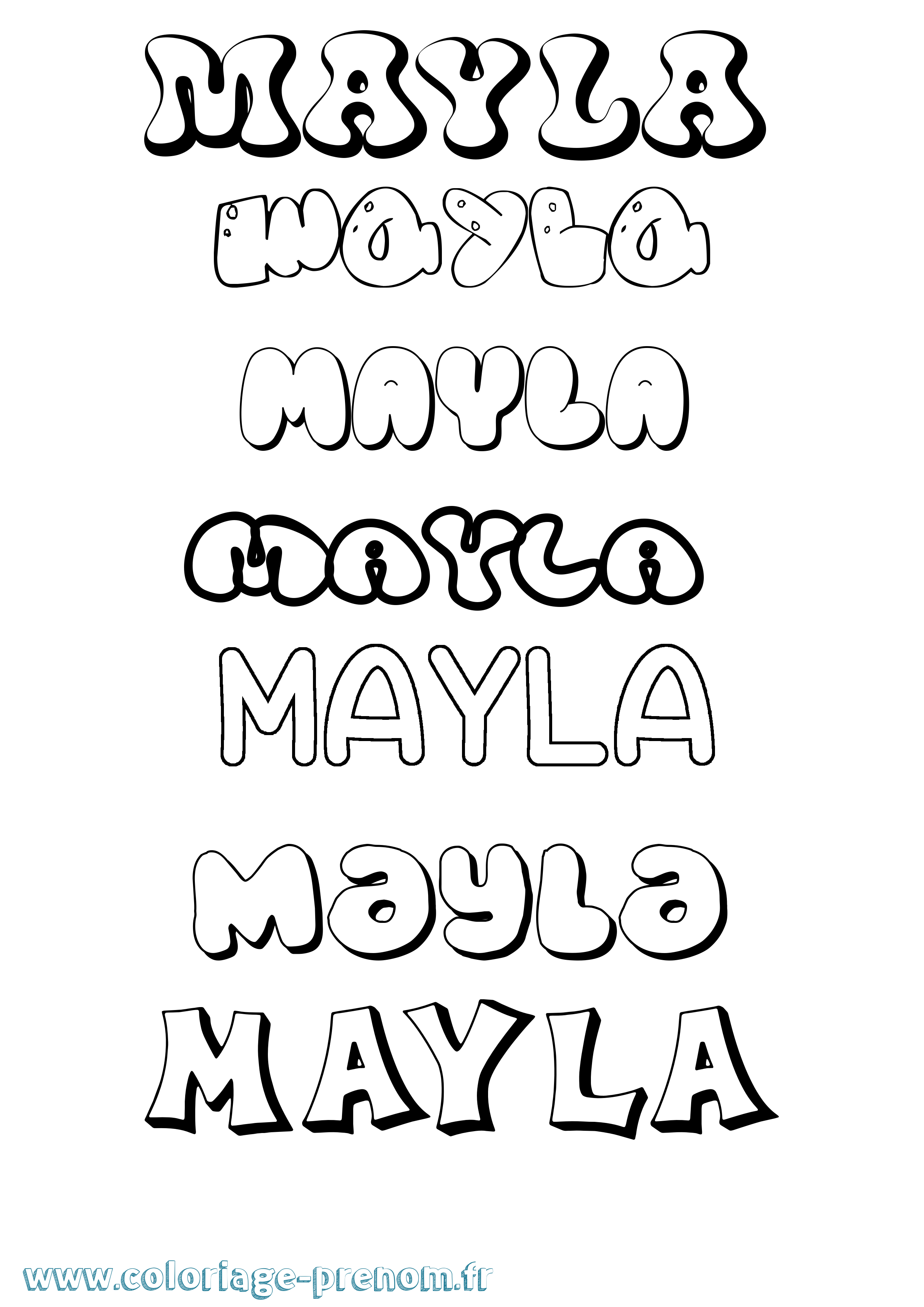 Coloriage prénom Mayla Bubble