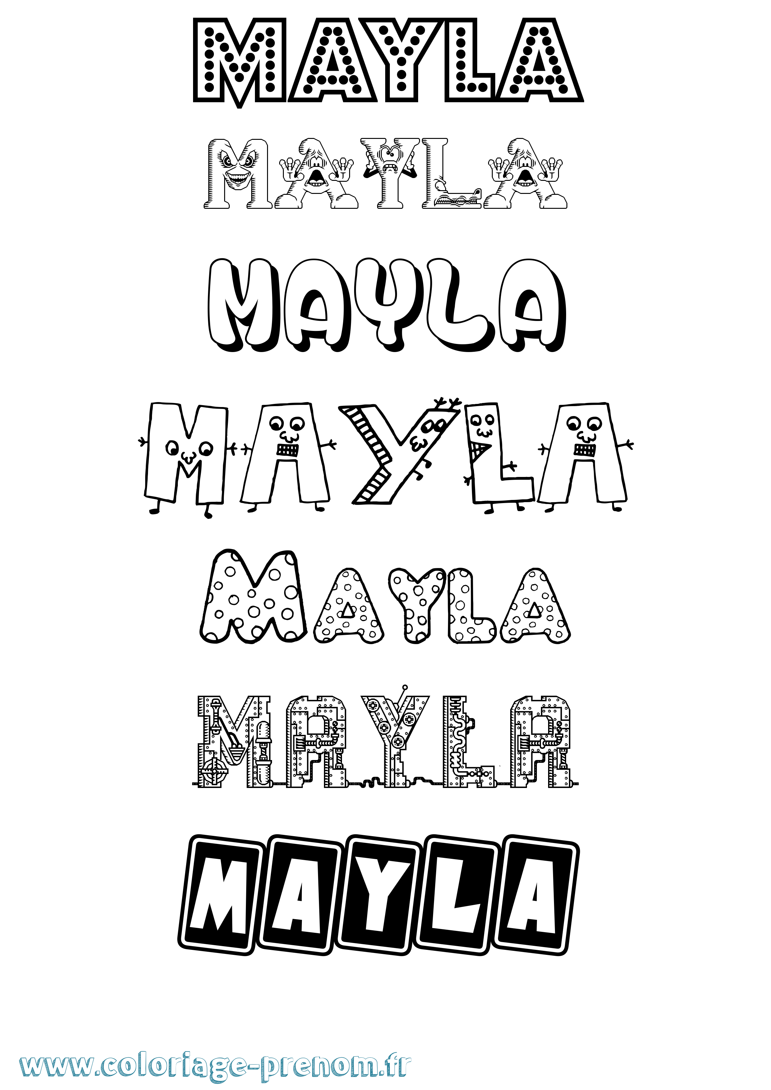 Coloriage prénom Mayla Fun