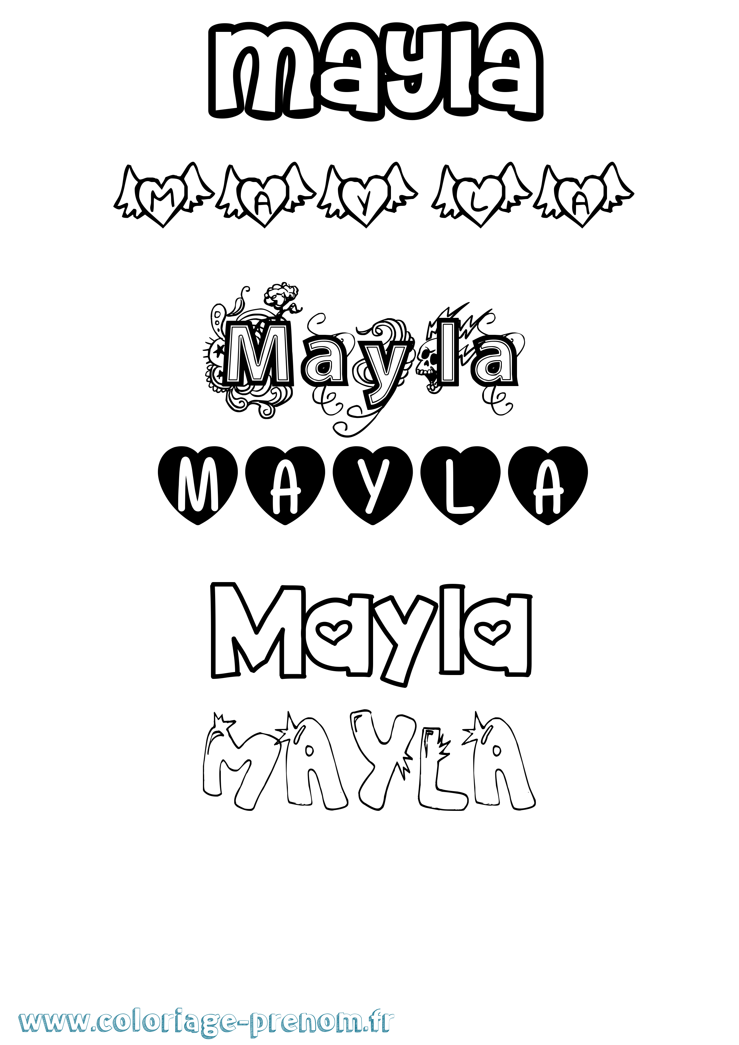 Coloriage prénom Mayla Girly
