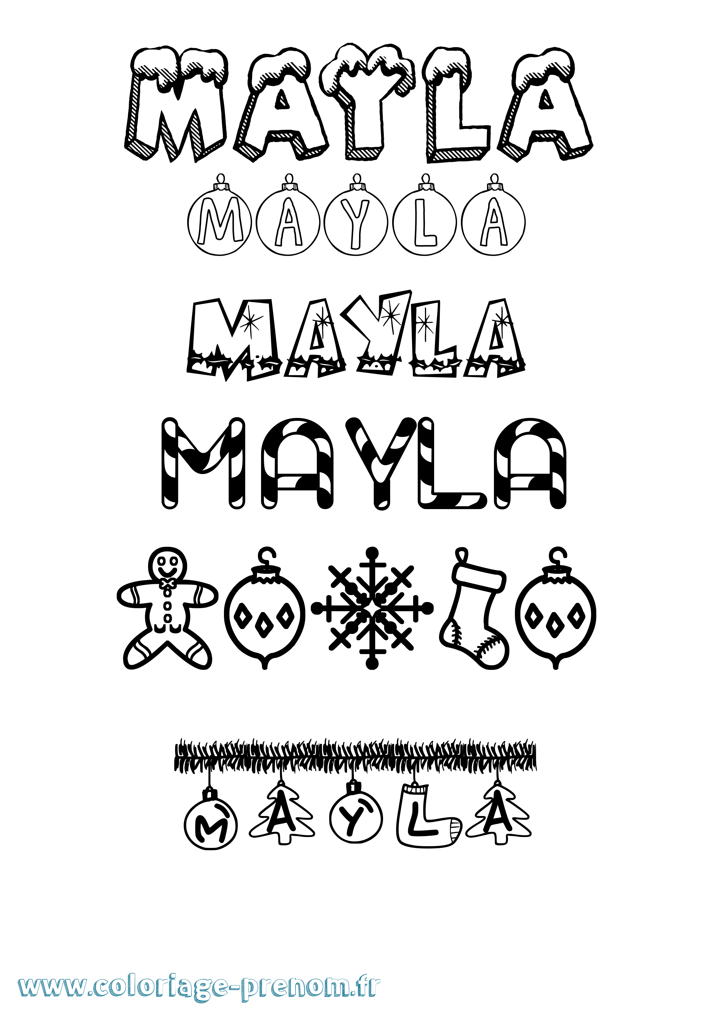 Coloriage prénom Mayla Noël