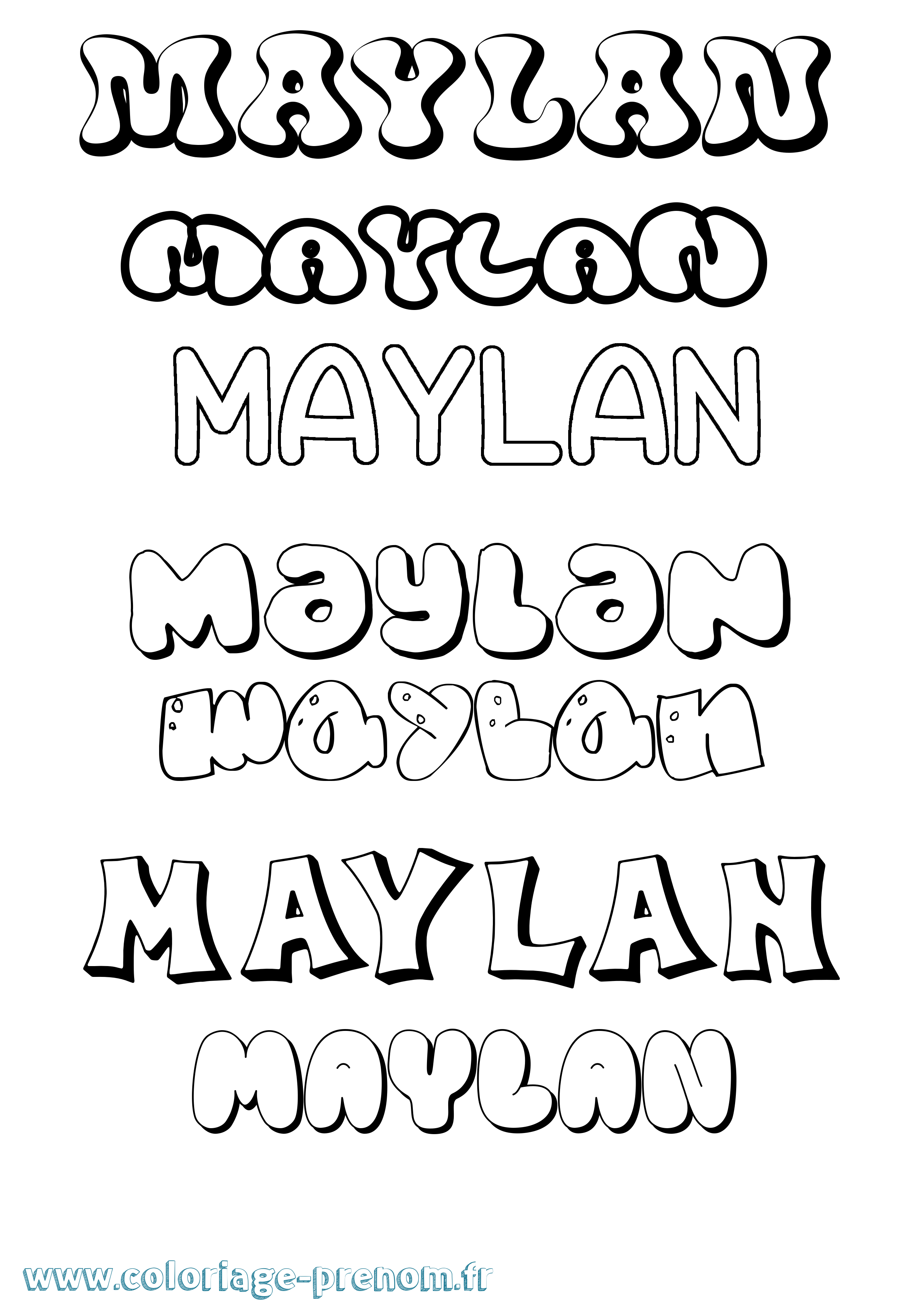 Coloriage prénom Maylan Bubble