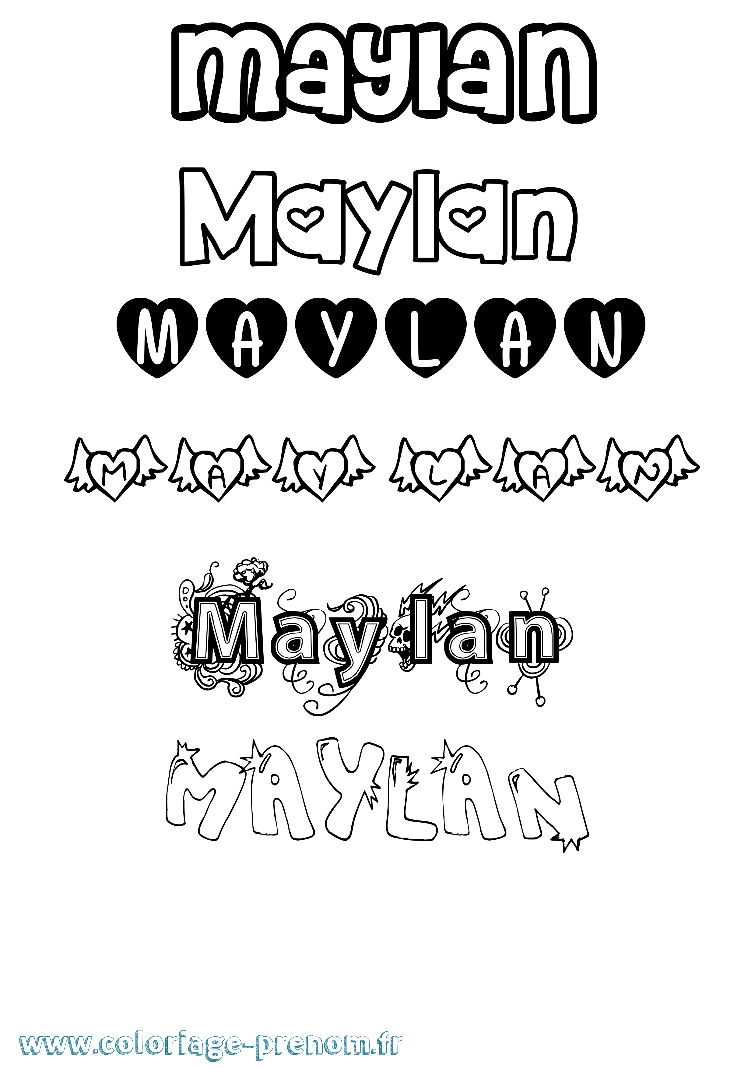 Coloriage prénom Maylan Girly