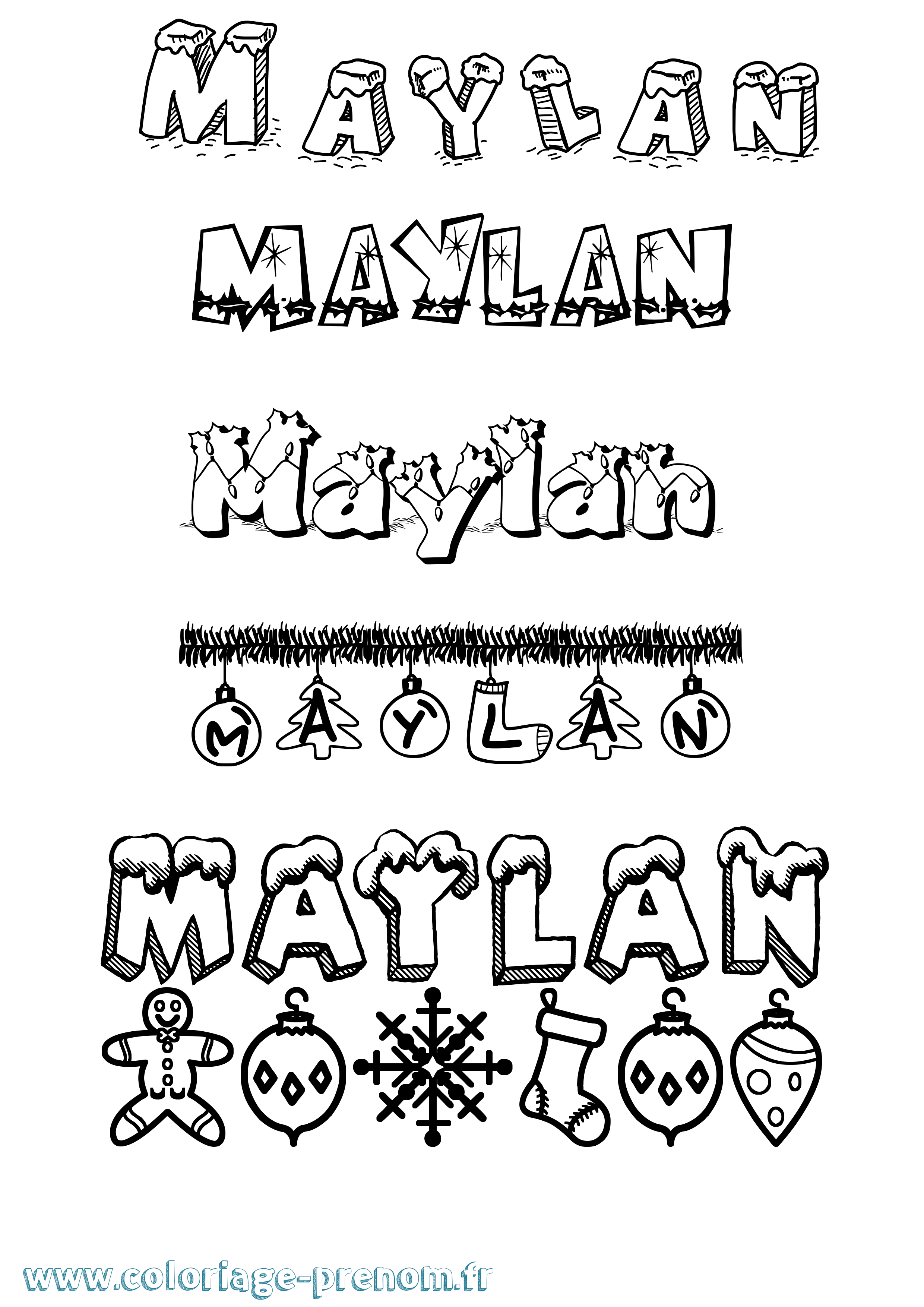 Coloriage prénom Maylan Noël