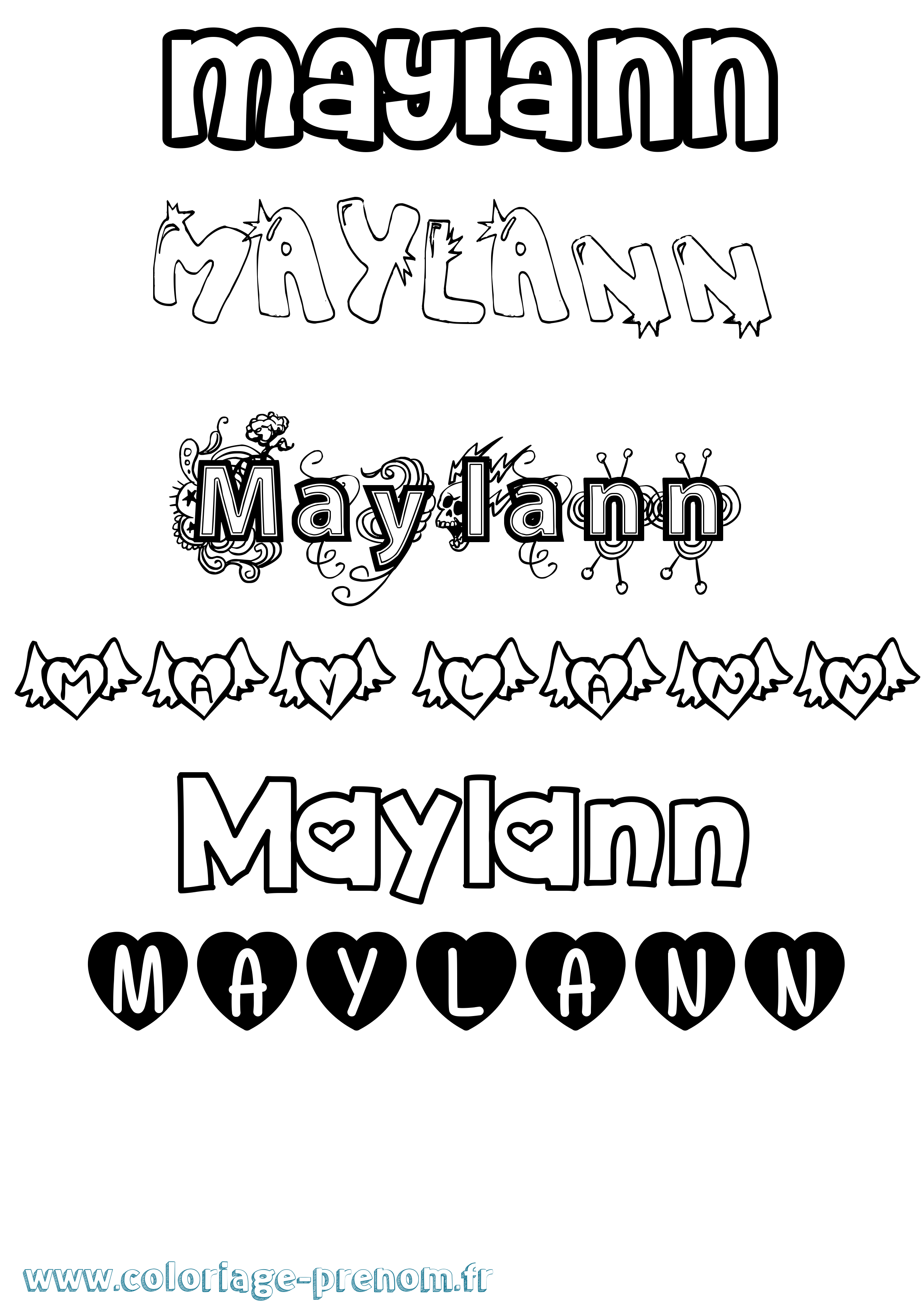 Coloriage prénom Maylann Girly