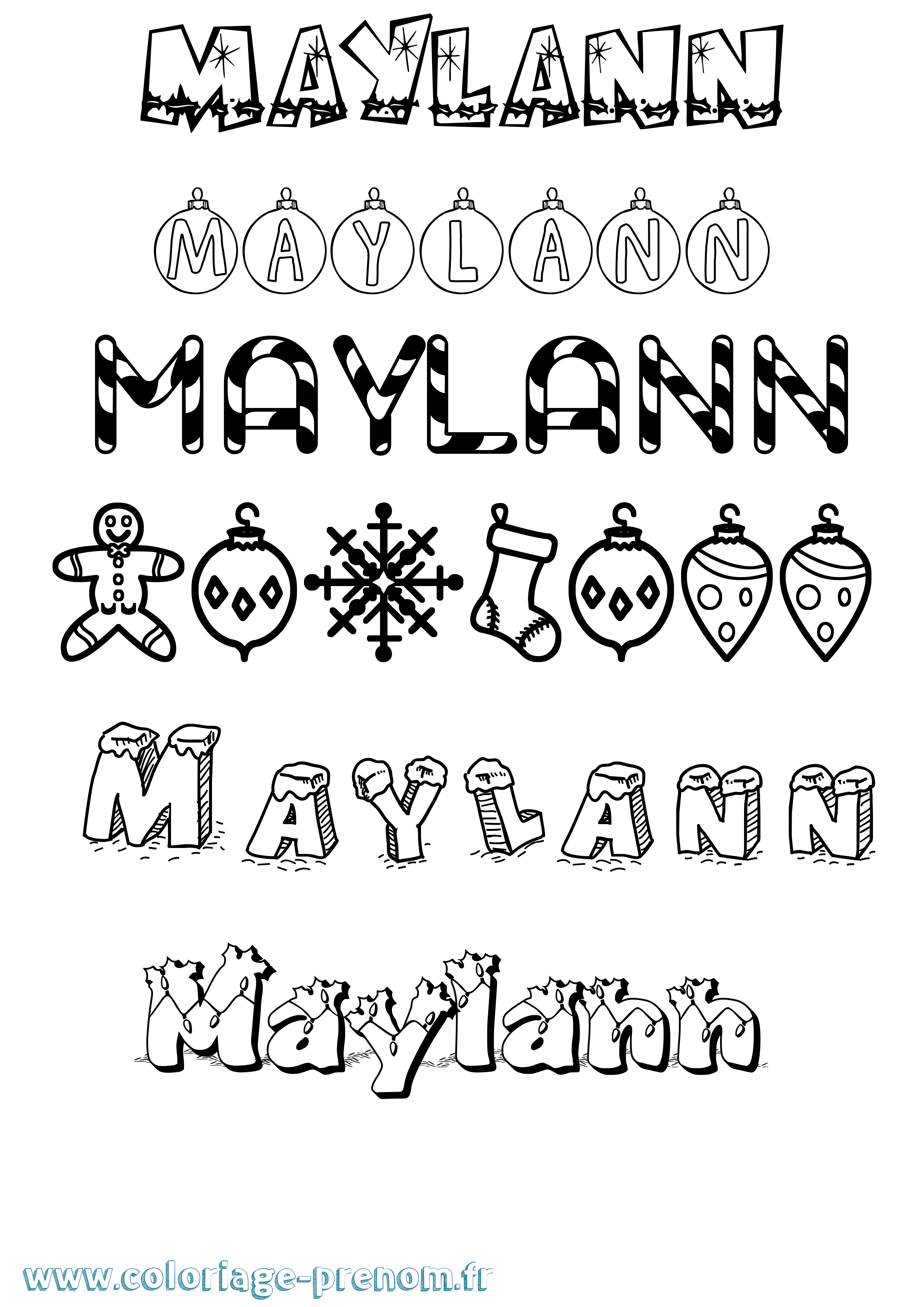Coloriage prénom Maylann Noël