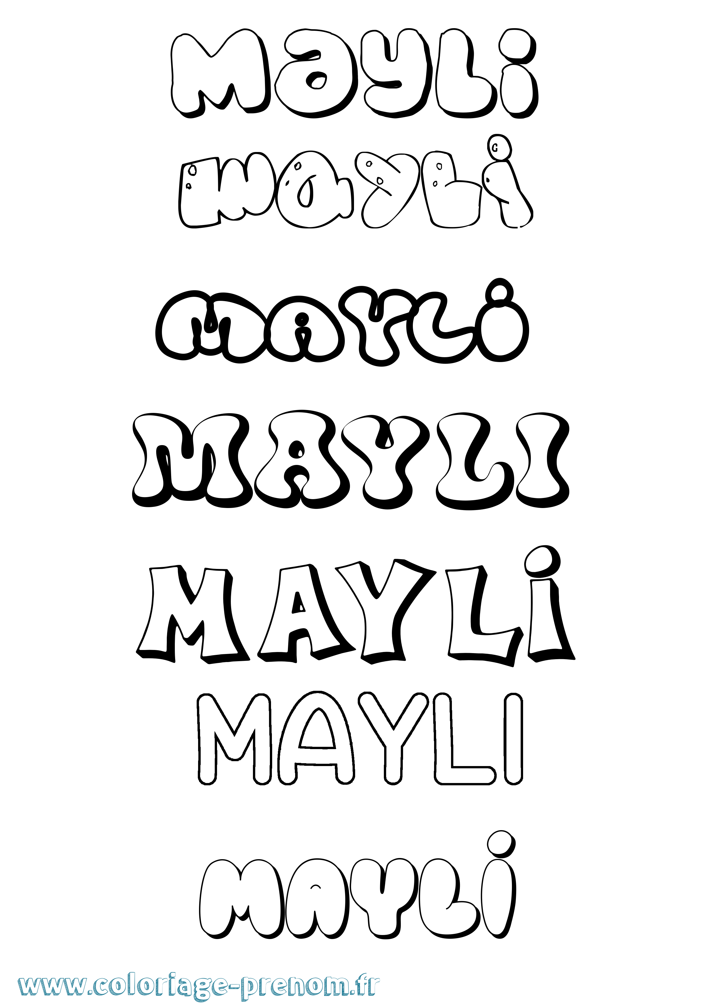 Coloriage prénom Mayli Bubble