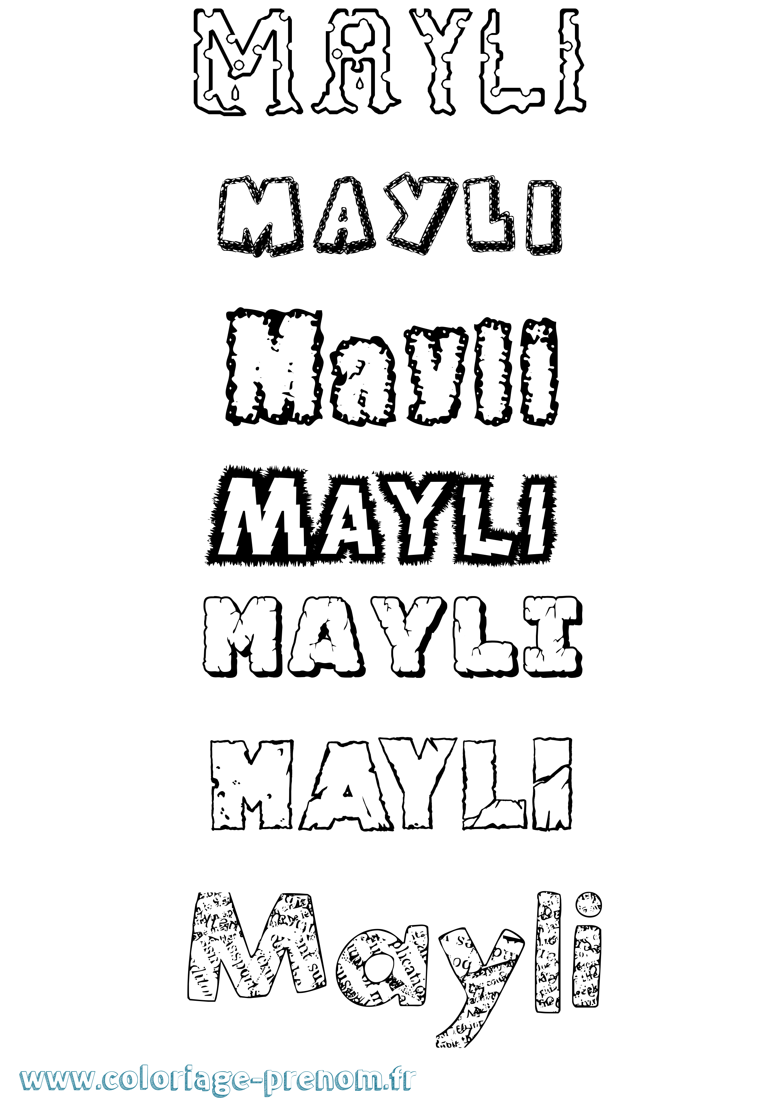 Coloriage prénom Mayli Destructuré