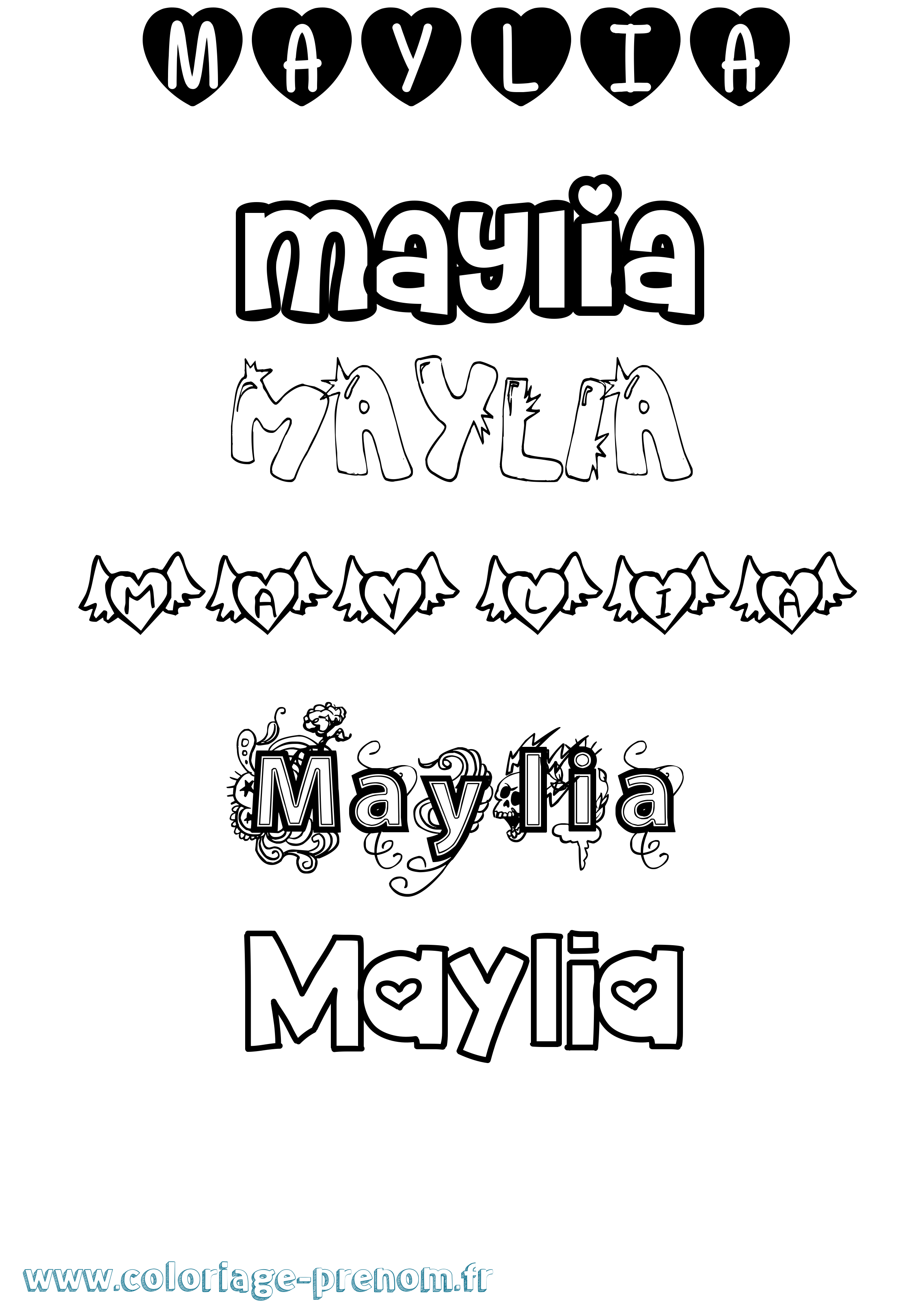 Coloriage prénom Maylia Girly
