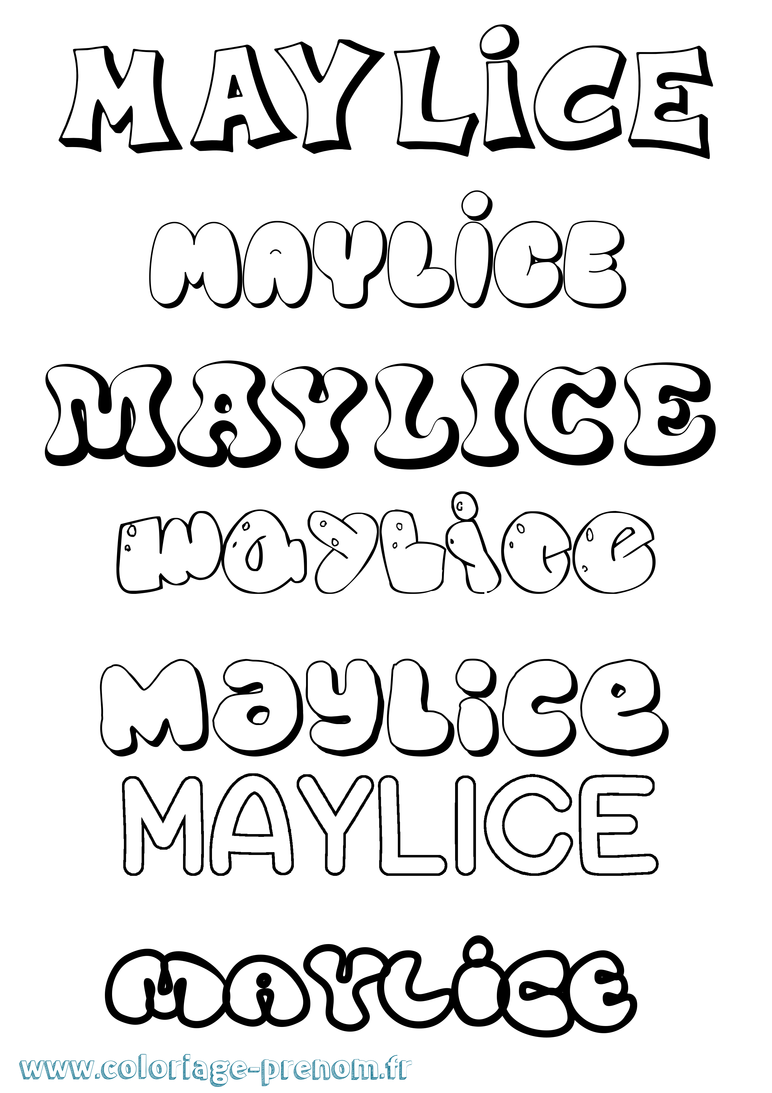 Coloriage prénom Maylice Bubble