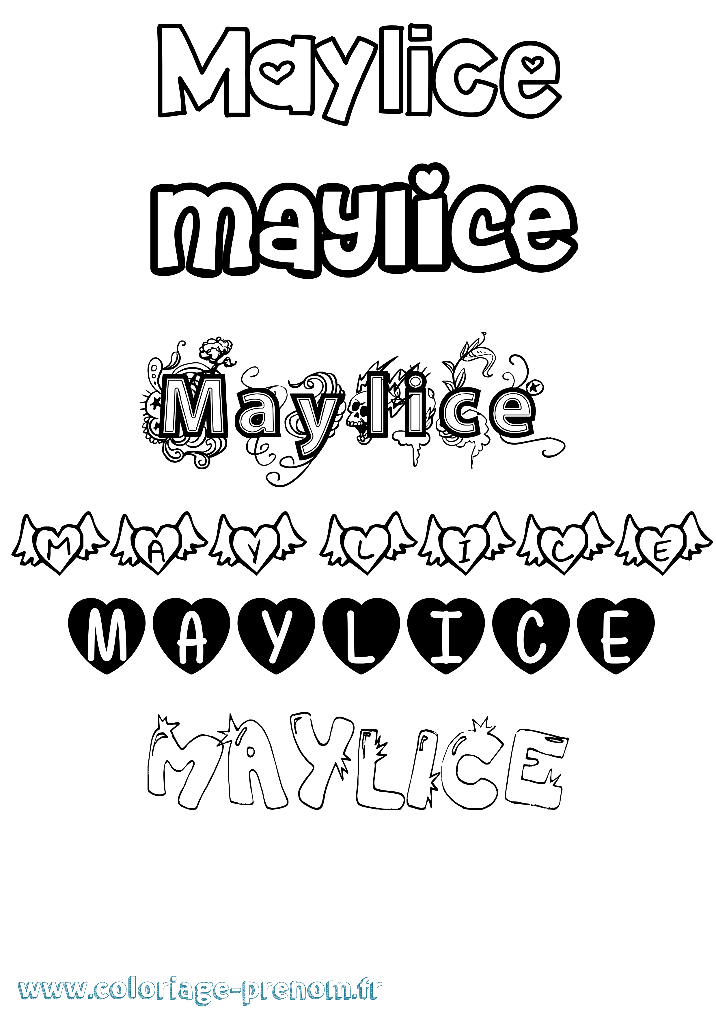 Coloriage prénom Maylice Girly