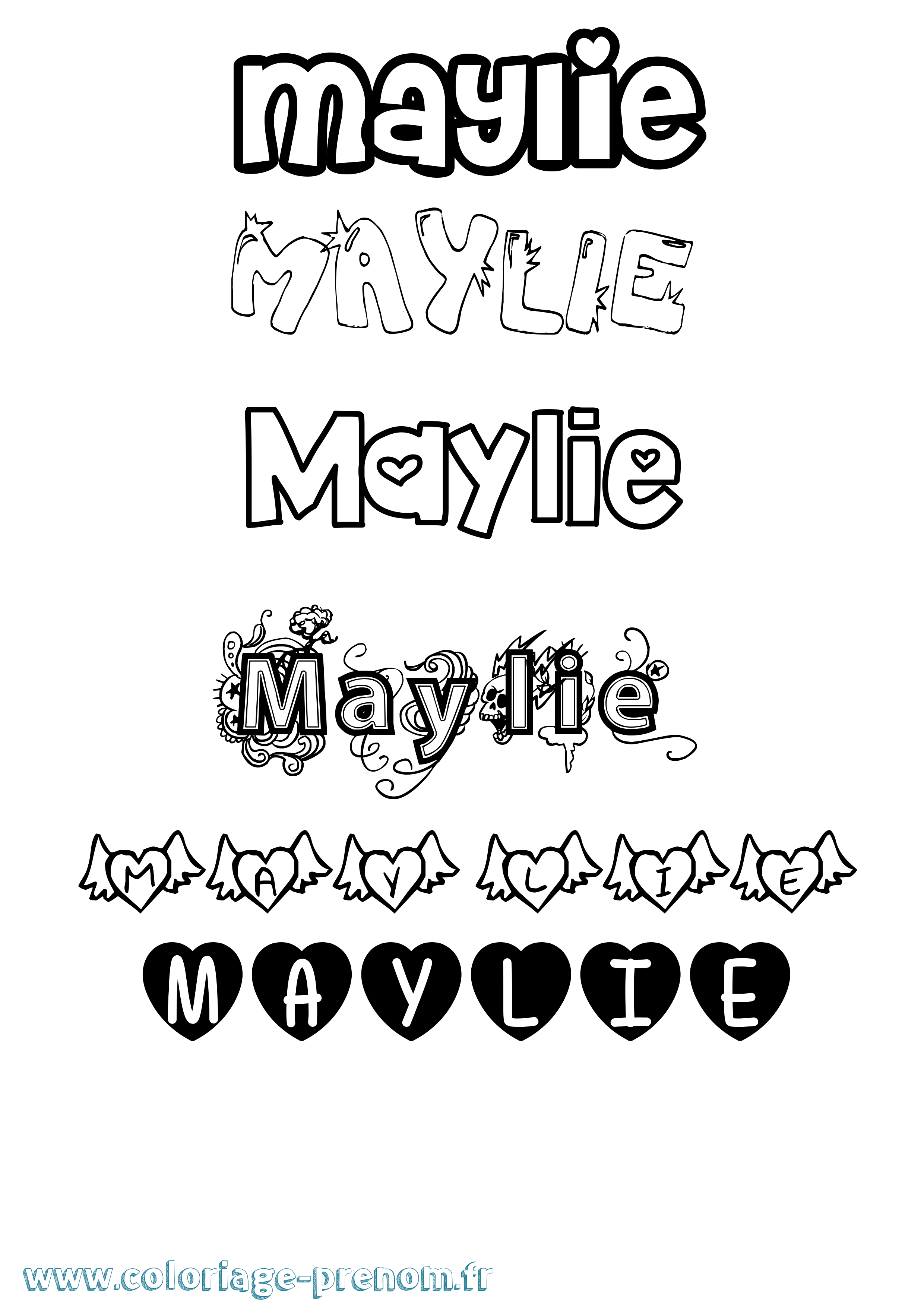 Coloriage prénom Maylie Girly