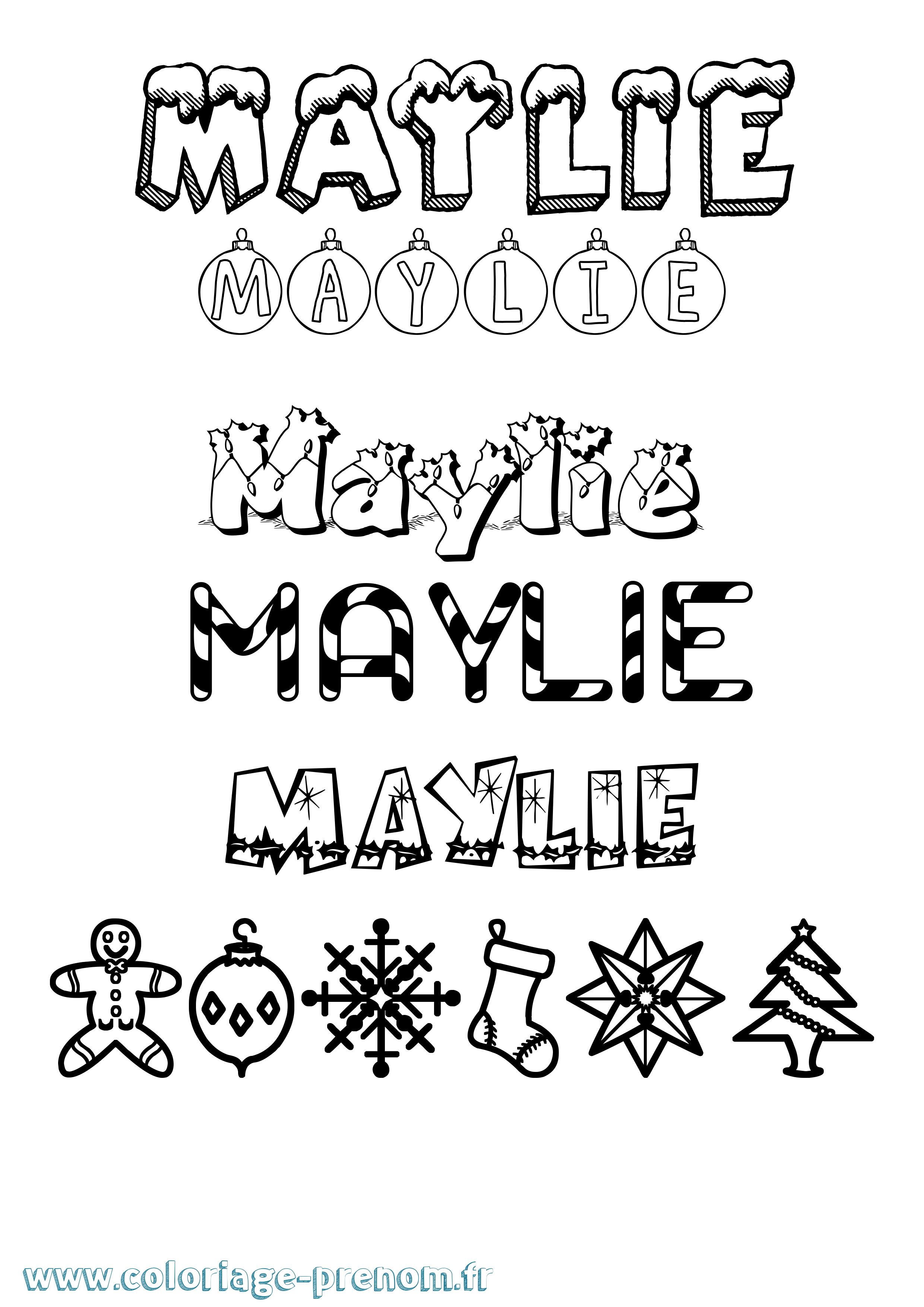 Coloriage prénom Maylie Noël