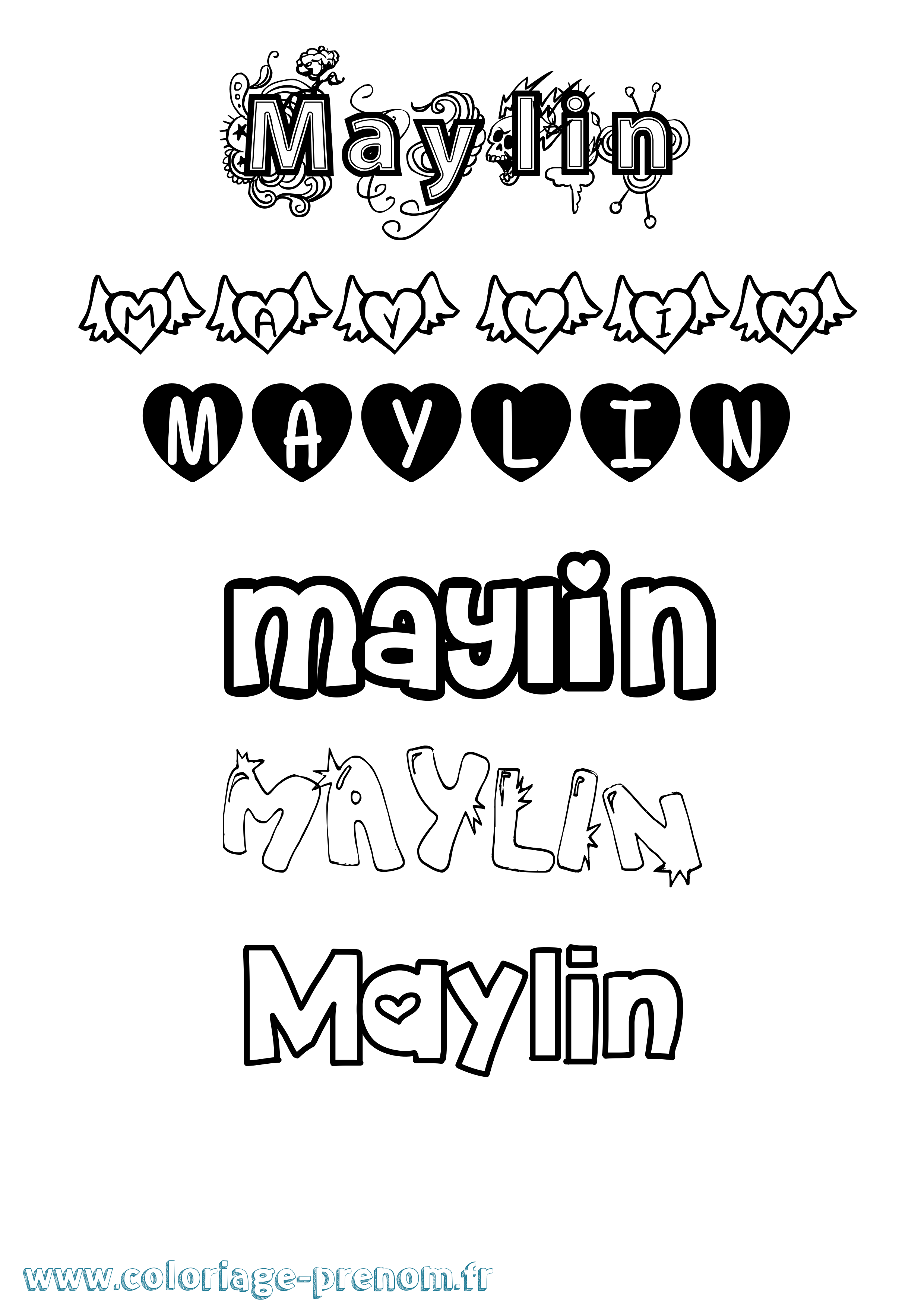 Coloriage prénom Maylin Girly