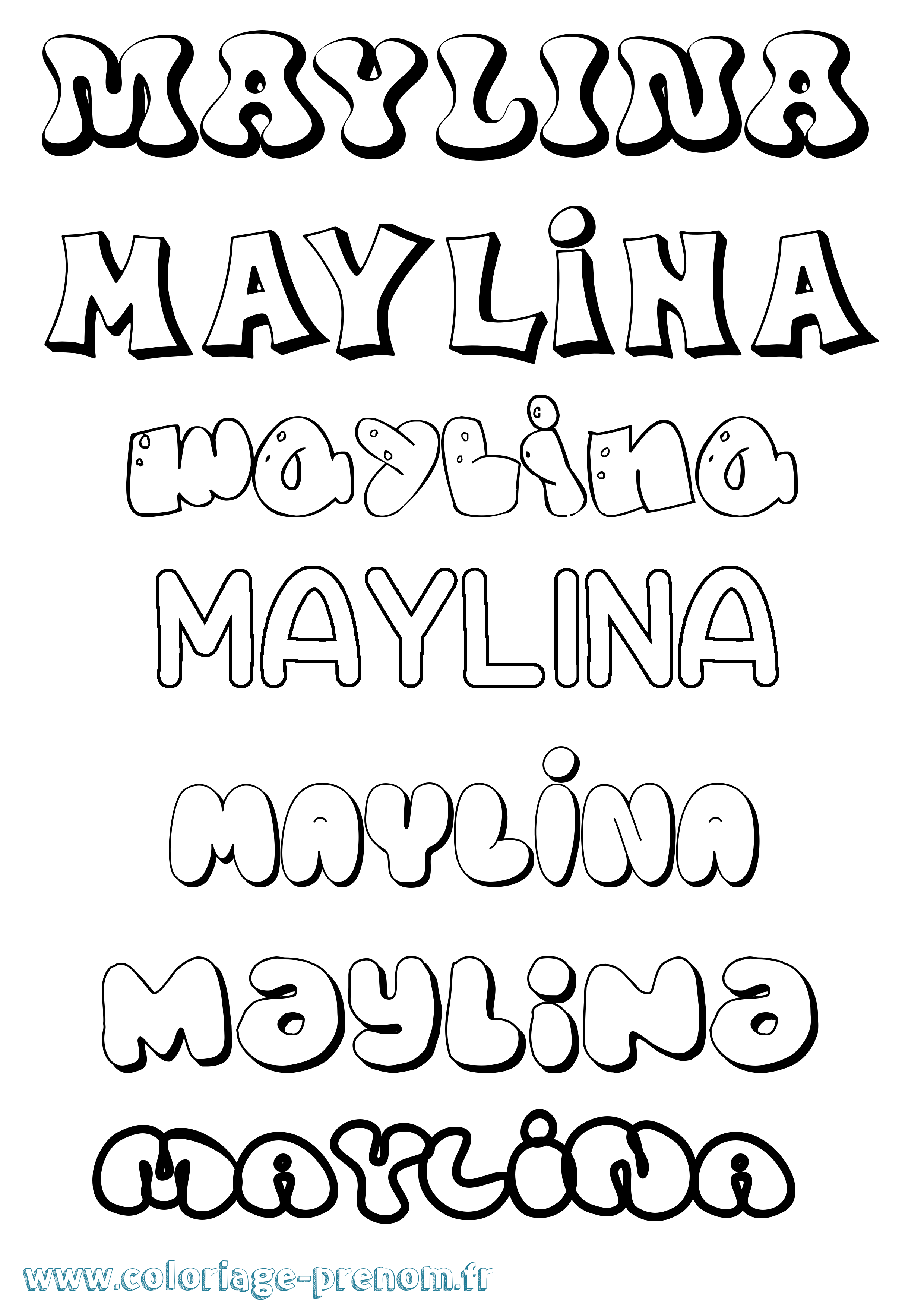 Coloriage prénom Maylina Bubble