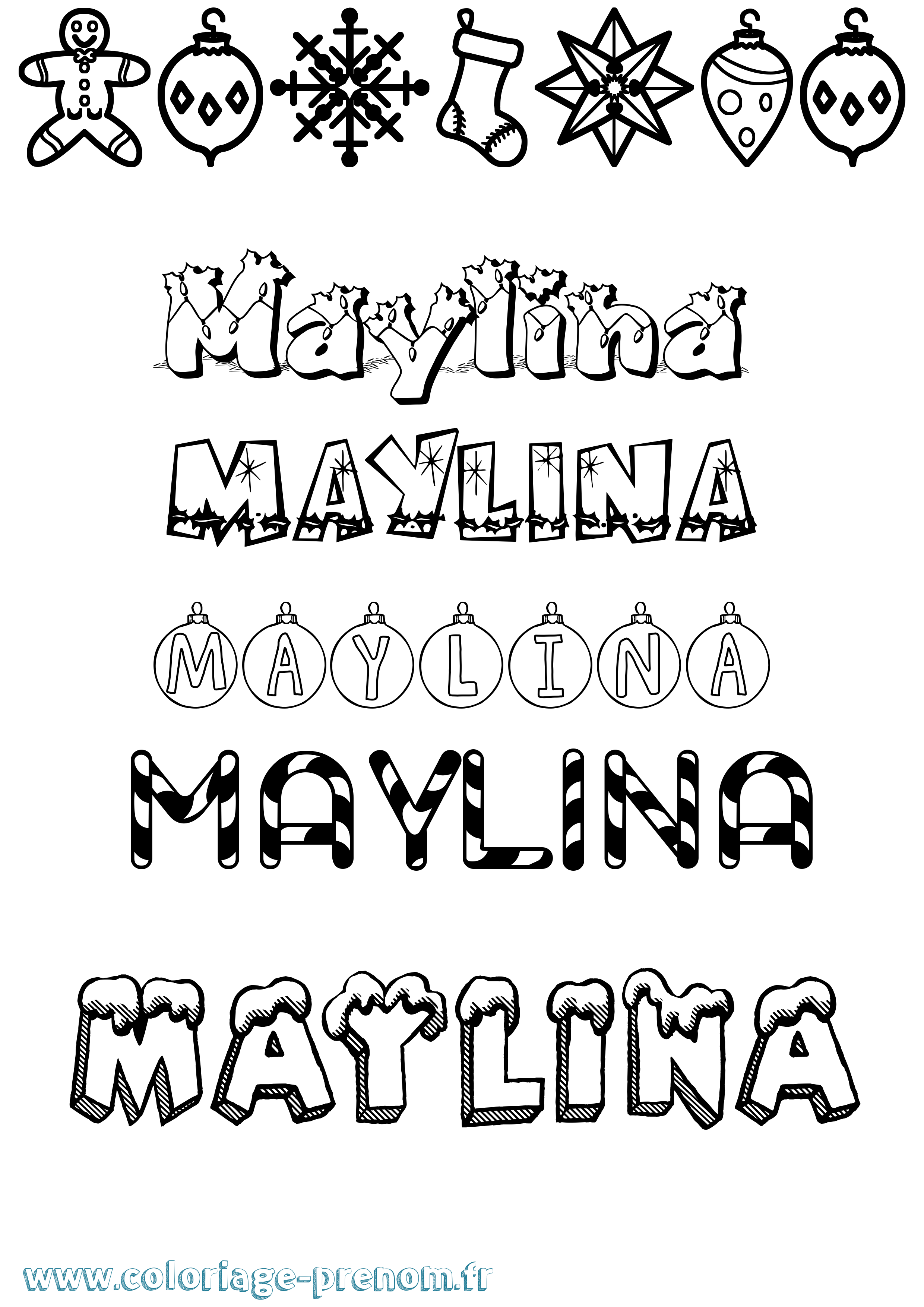 Coloriage prénom Maylina Noël