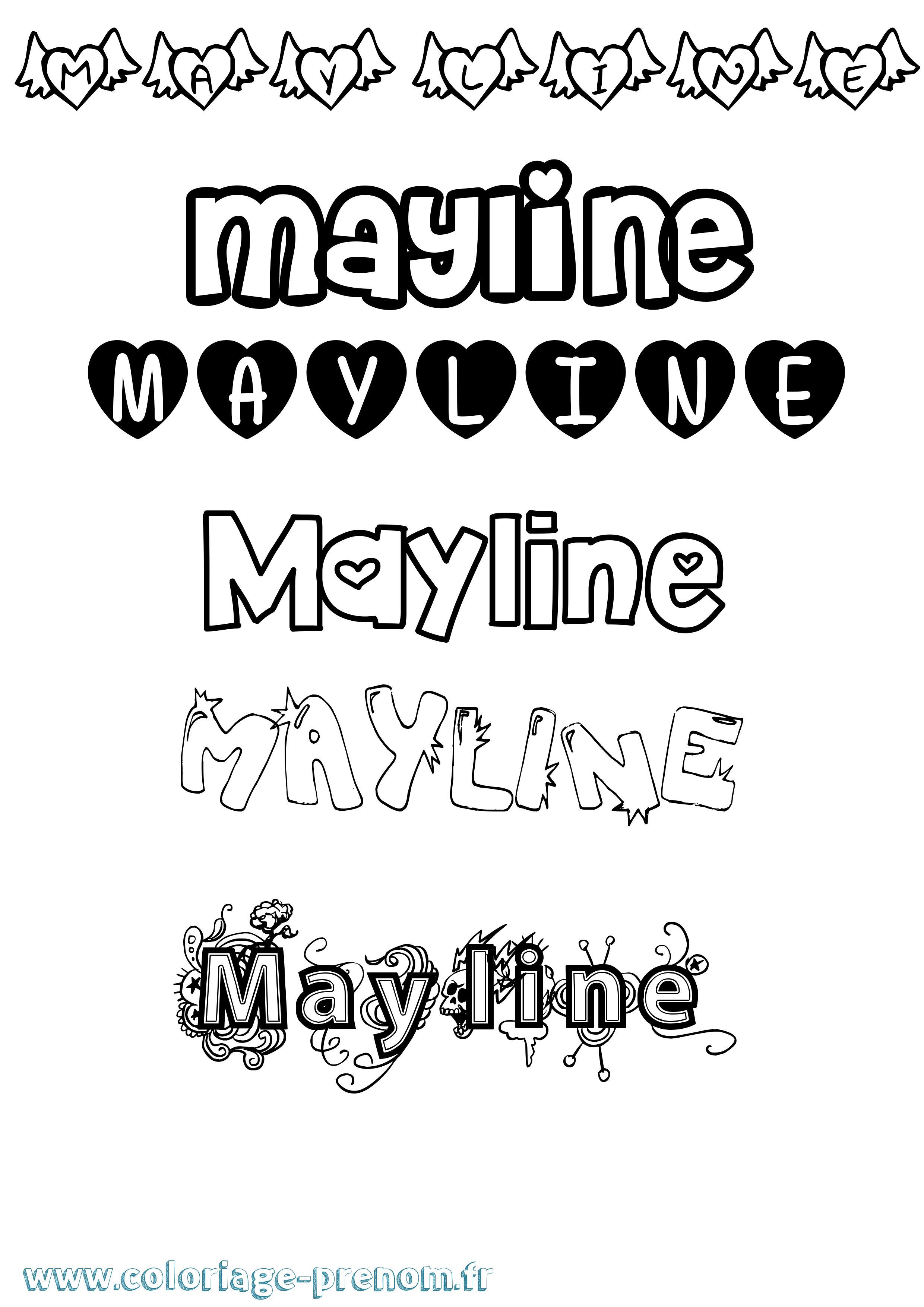 Coloriage prénom Mayline Girly