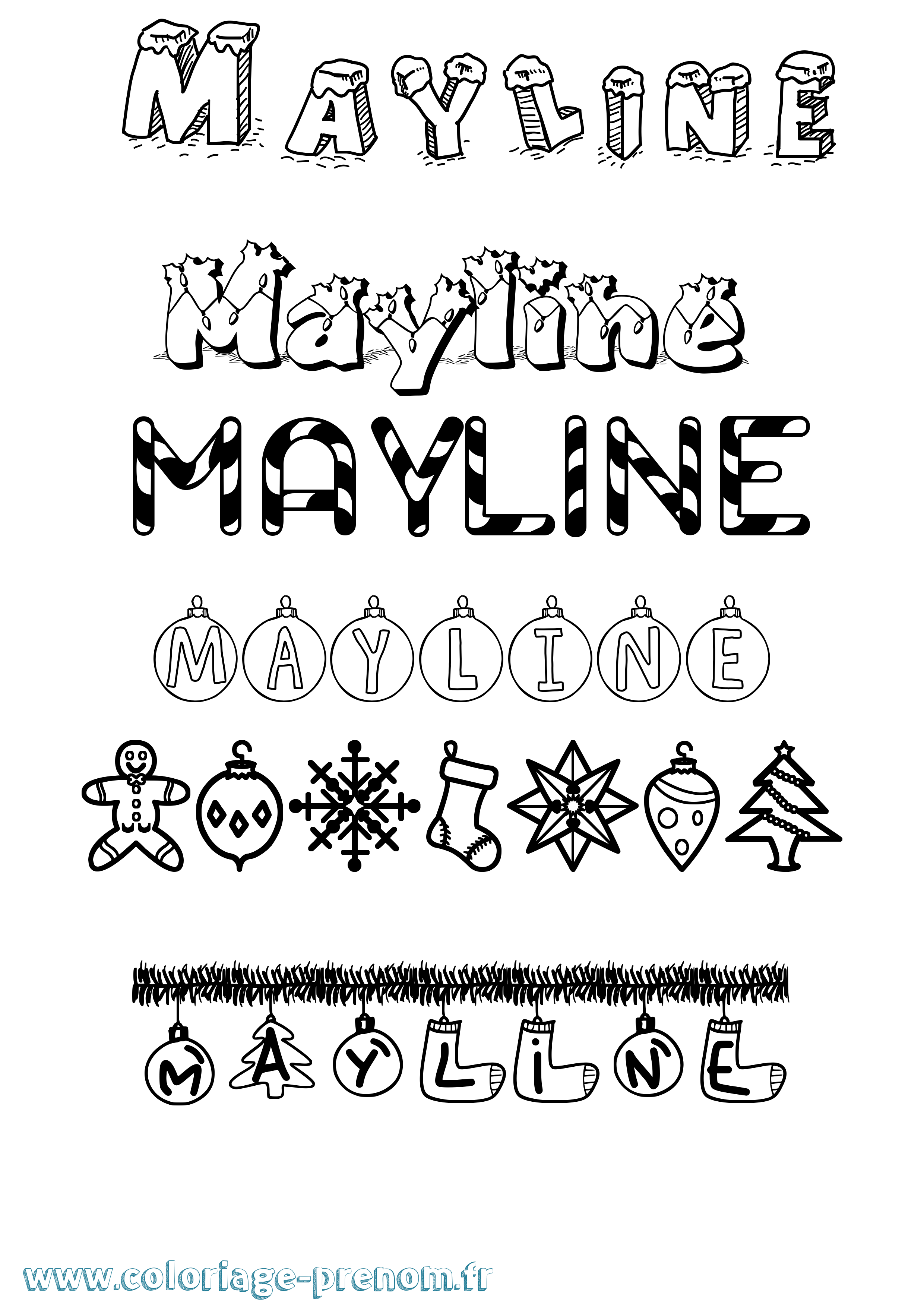 Coloriage prénom Mayline Noël