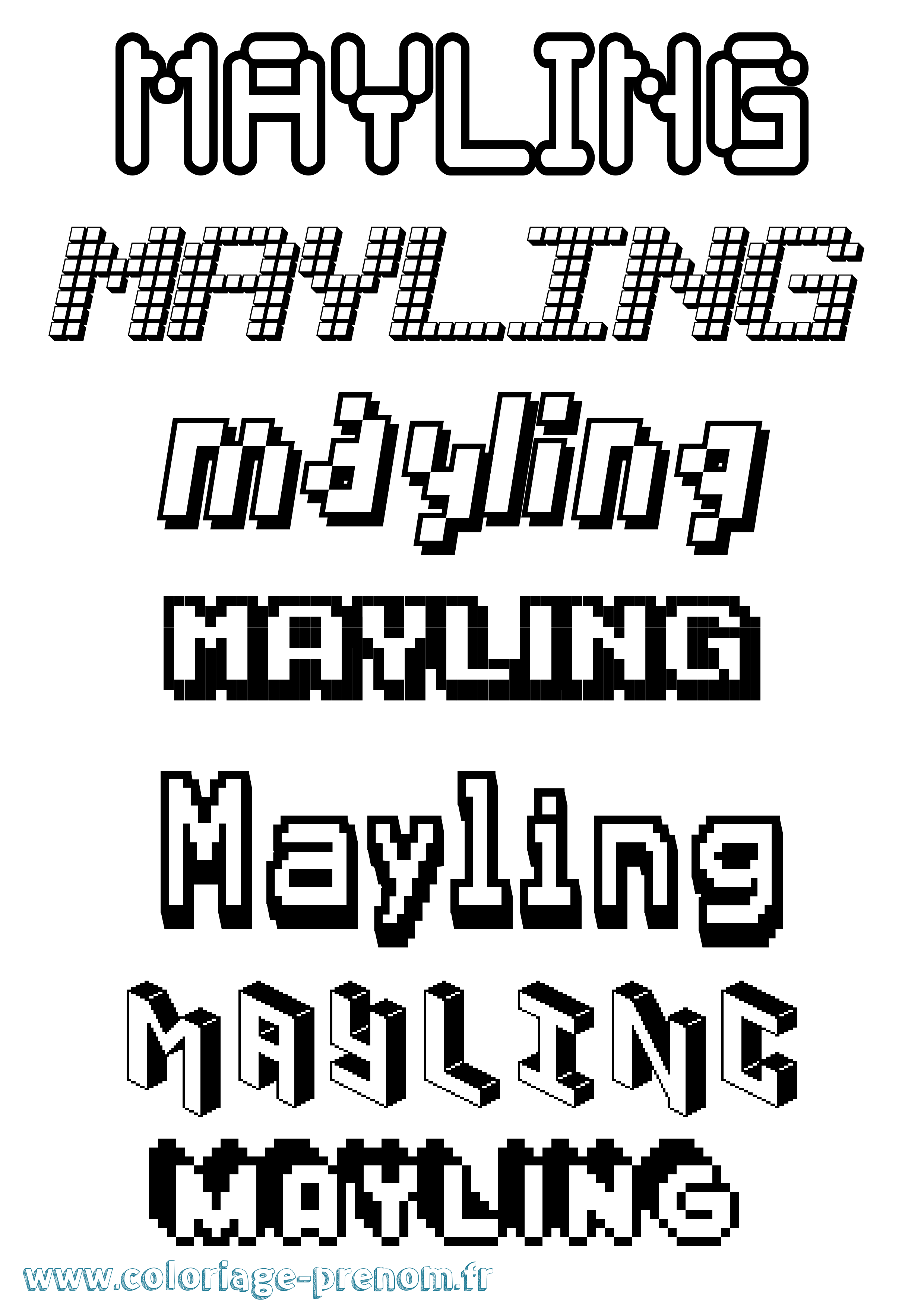 Coloriage prénom Mayling Pixel