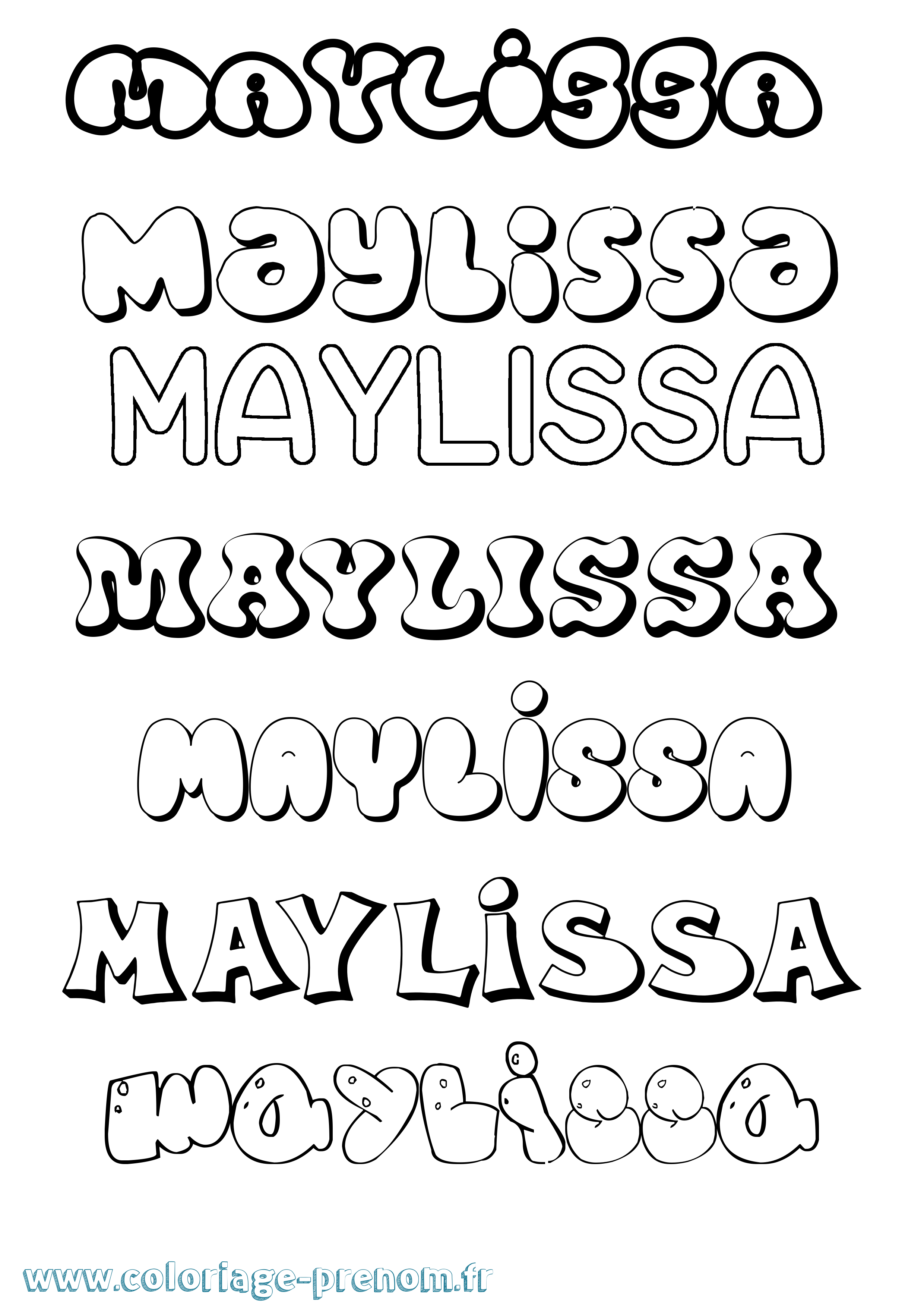 Coloriage prénom Maylissa Bubble