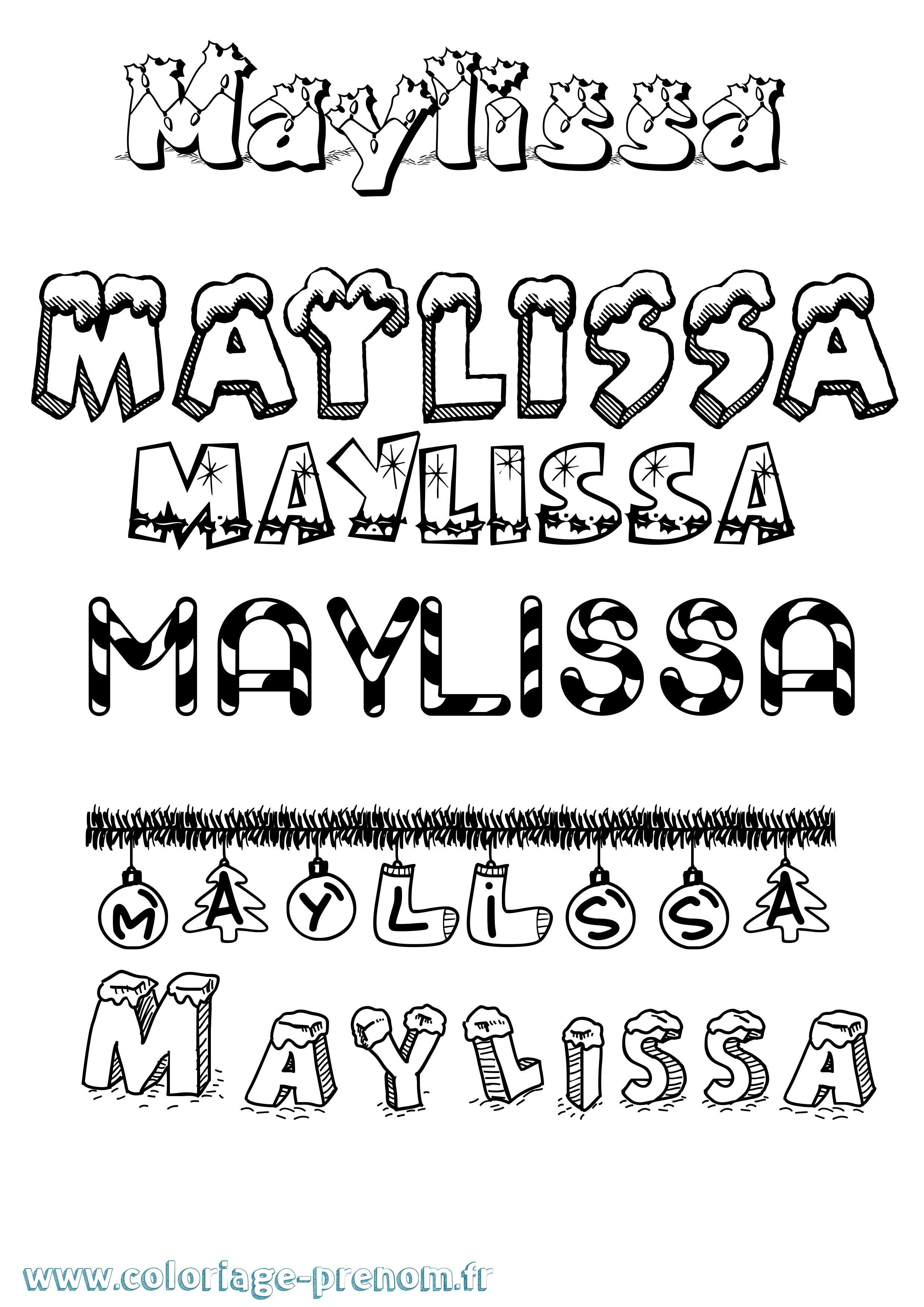 Coloriage prénom Maylissa Noël