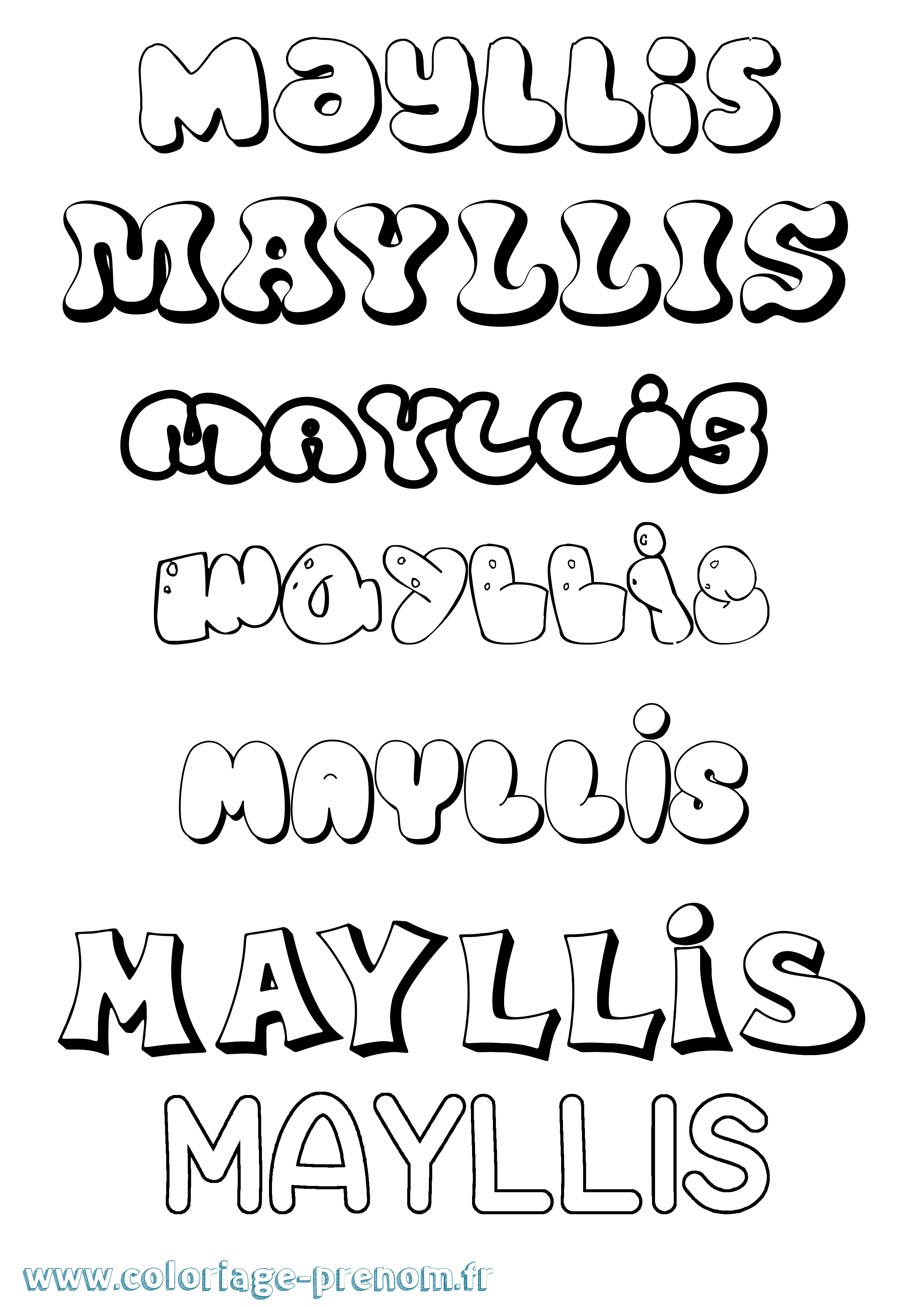 Coloriage prénom Mayllis Bubble