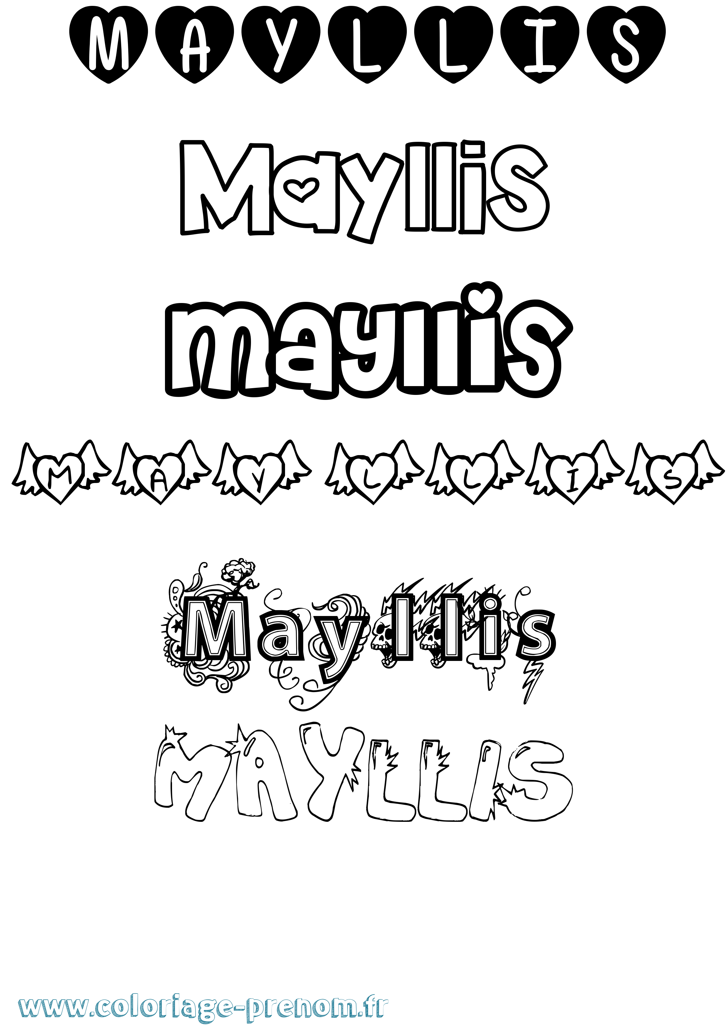 Coloriage prénom Mayllis Girly