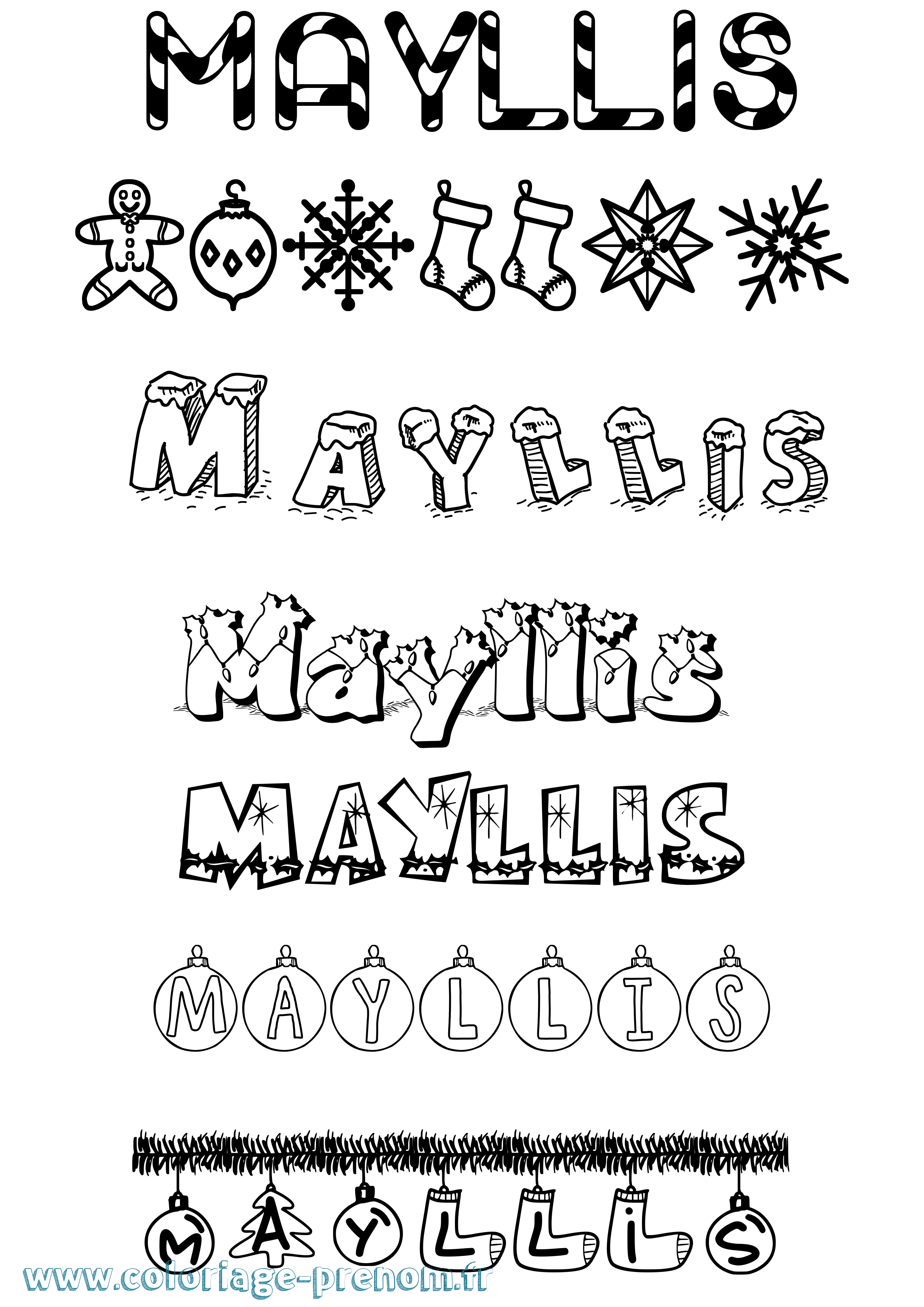 Coloriage prénom Mayllis Noël