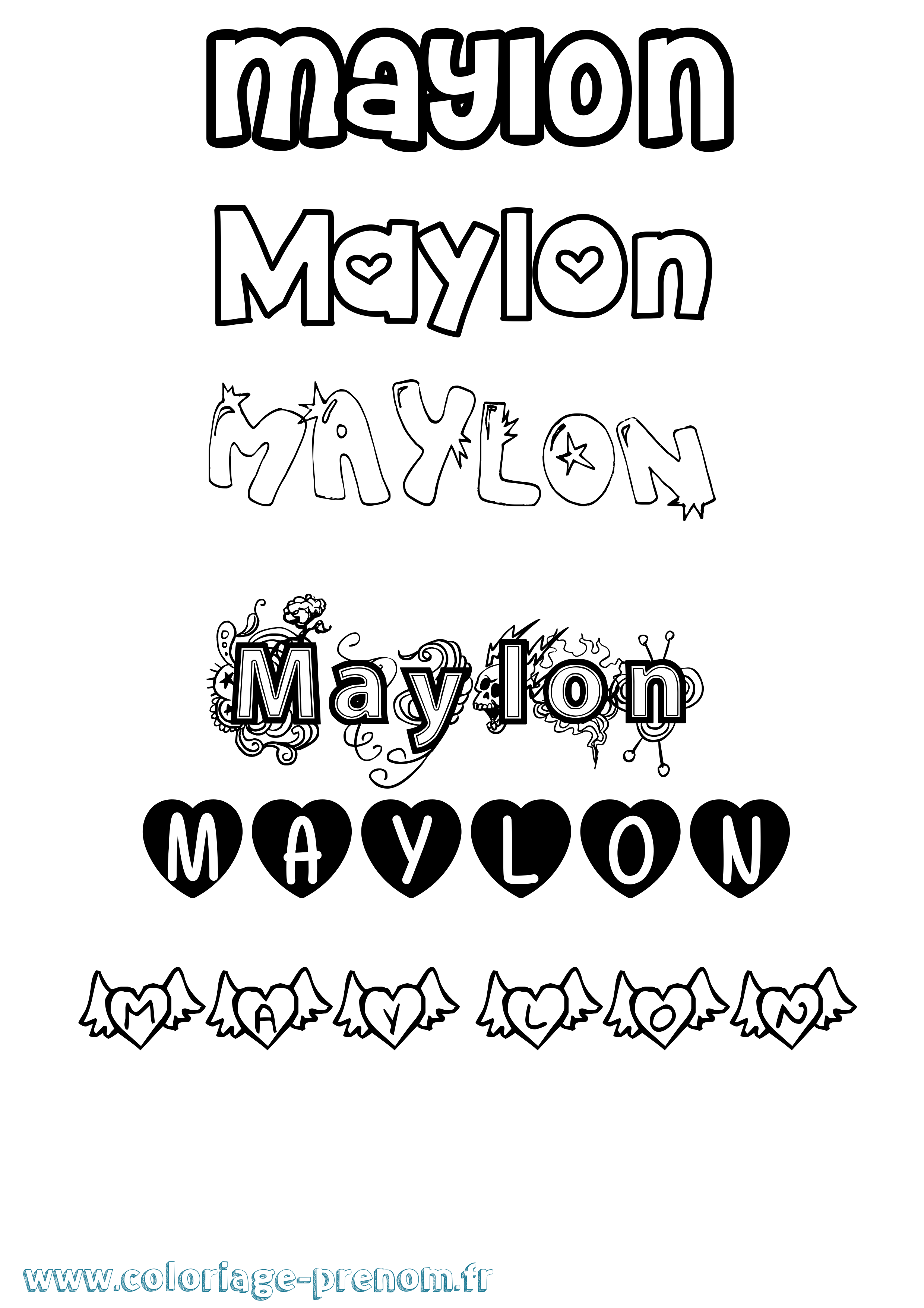 Coloriage prénom Maylon Girly