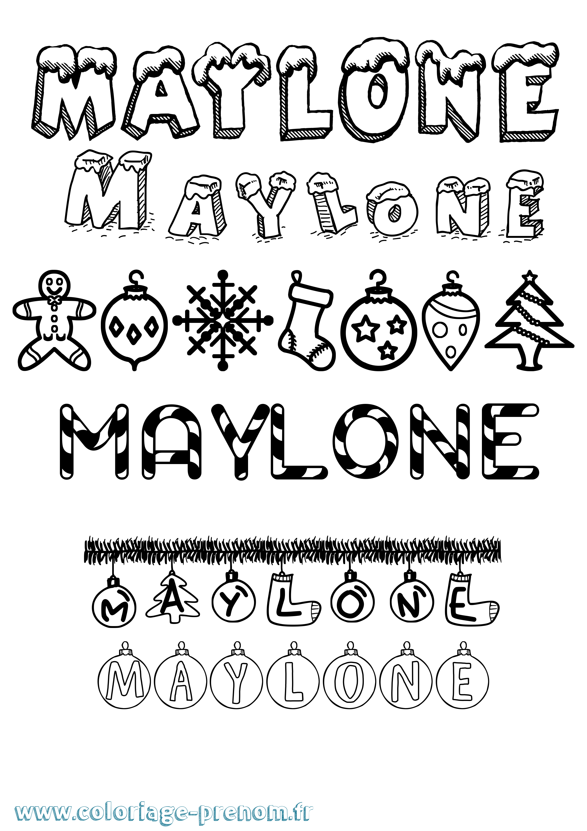 Coloriage prénom Maylone Noël