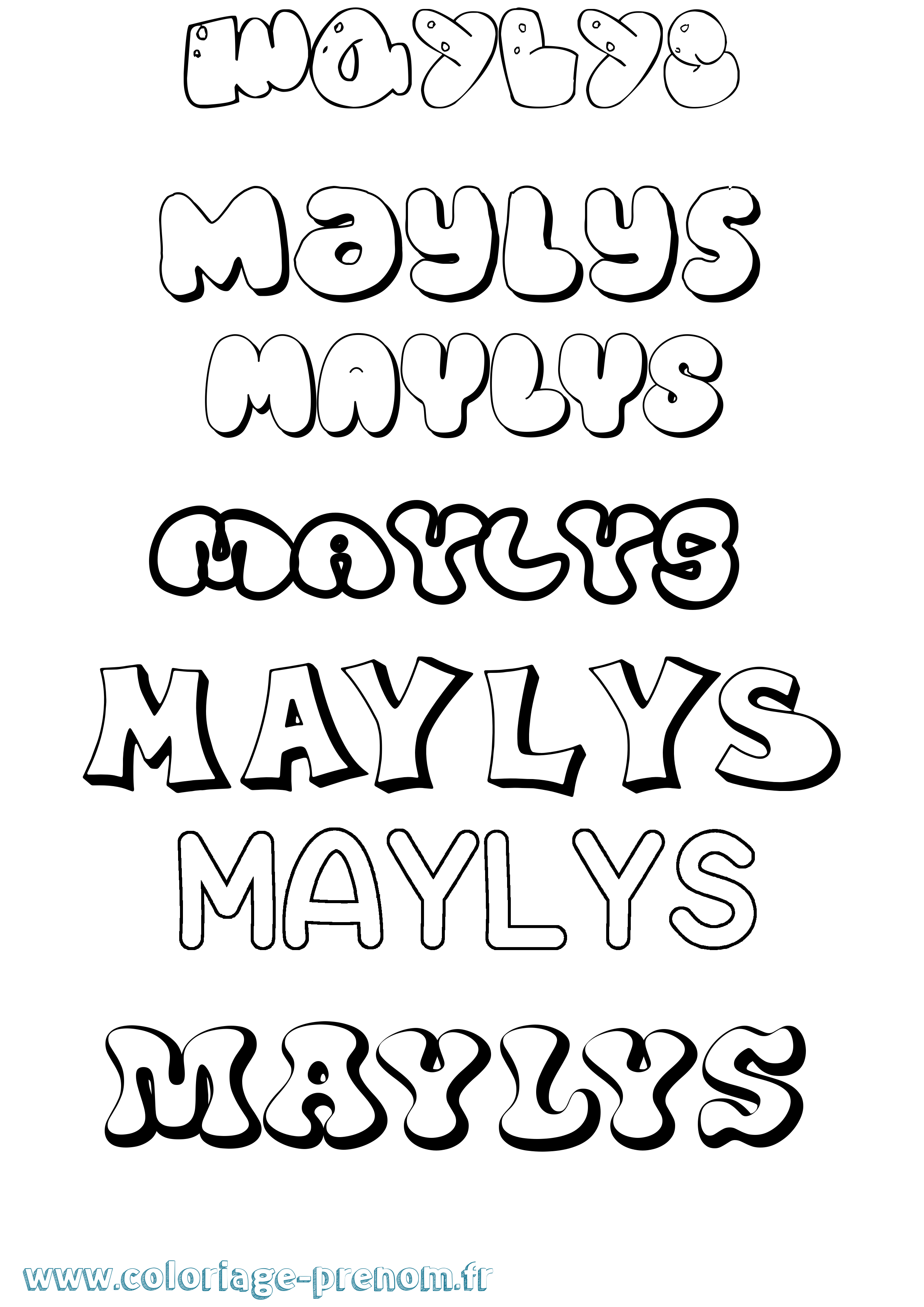 Coloriage prénom Maylys Bubble