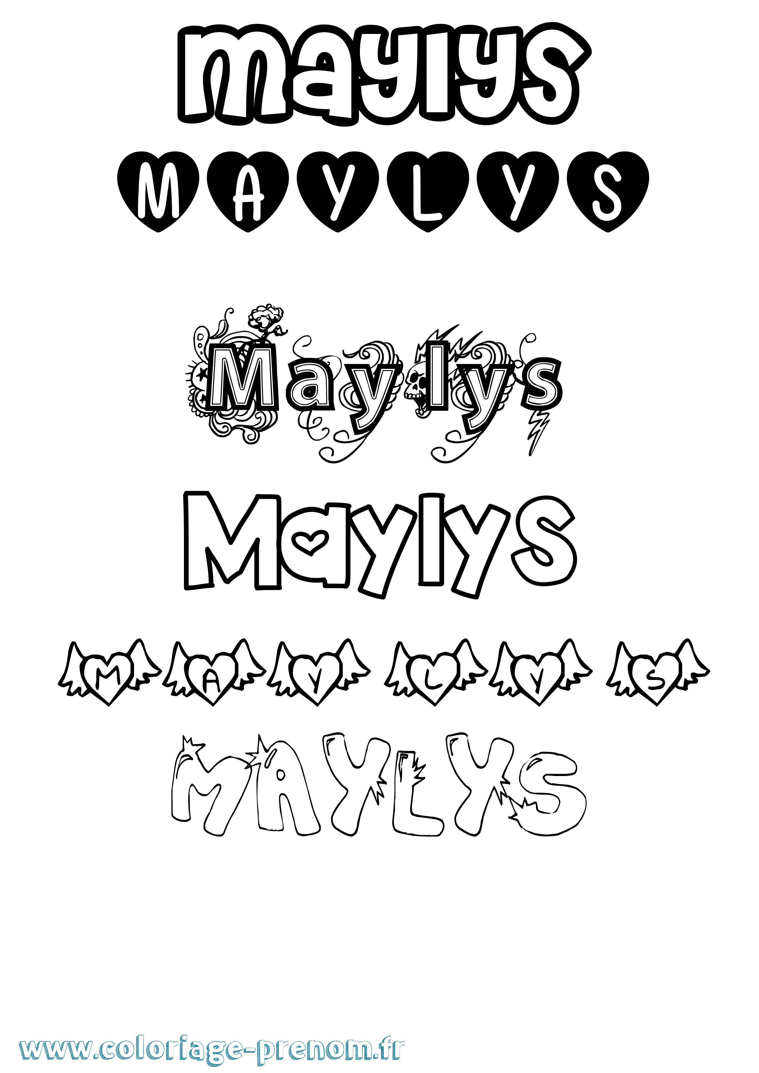 Coloriage prénom Maylys Girly