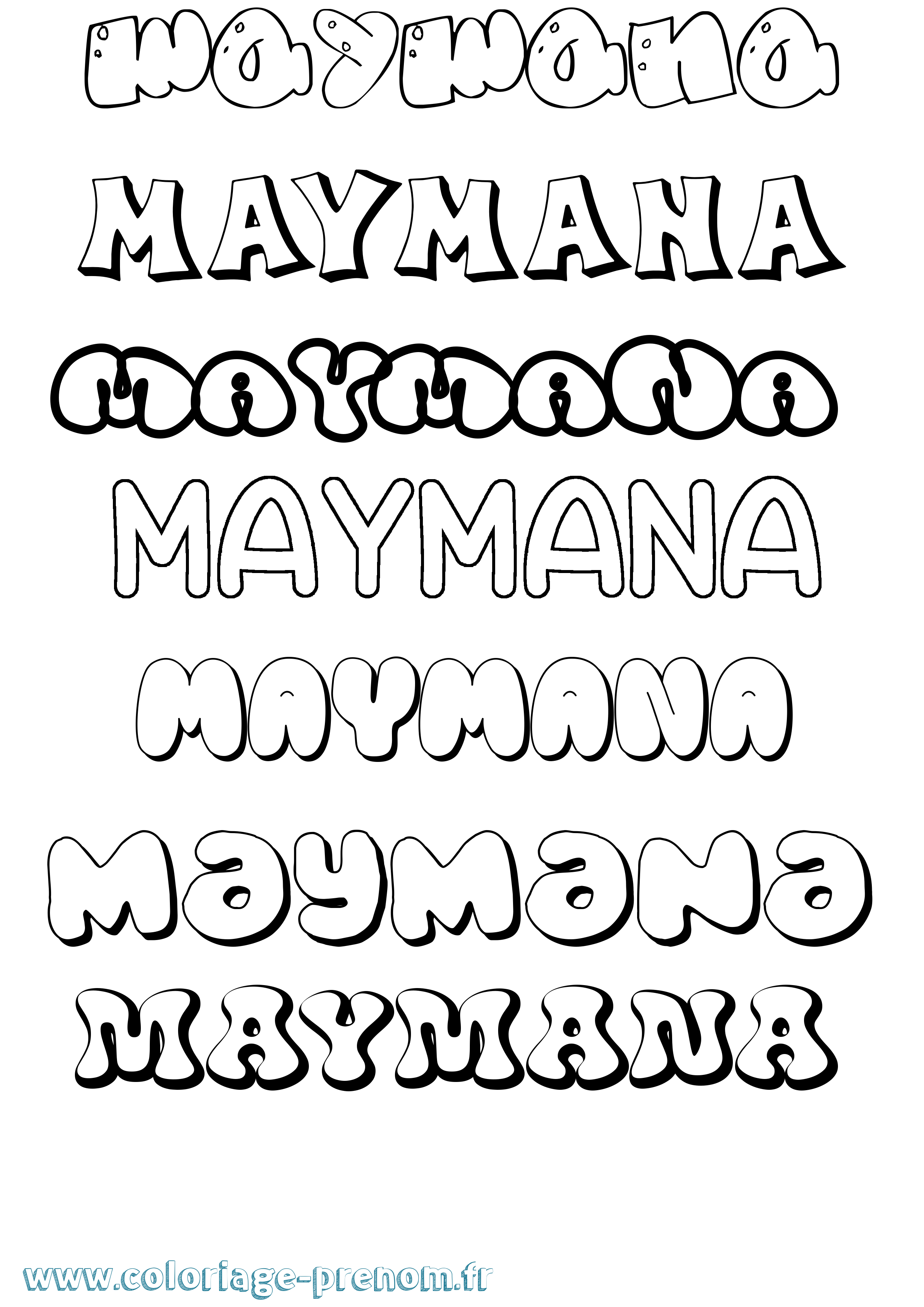 Coloriage prénom Maymana Bubble
