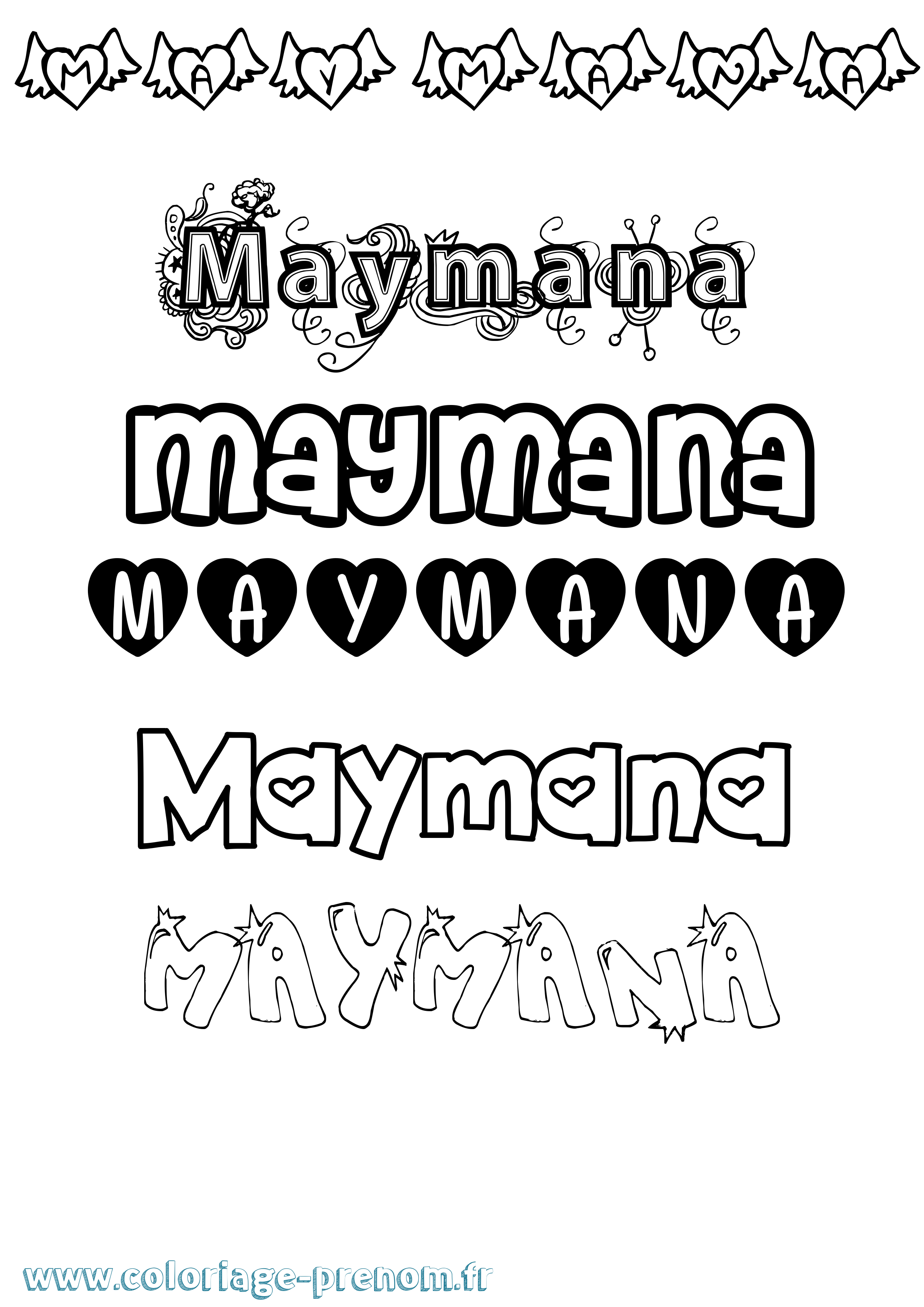 Coloriage prénom Maymana Girly