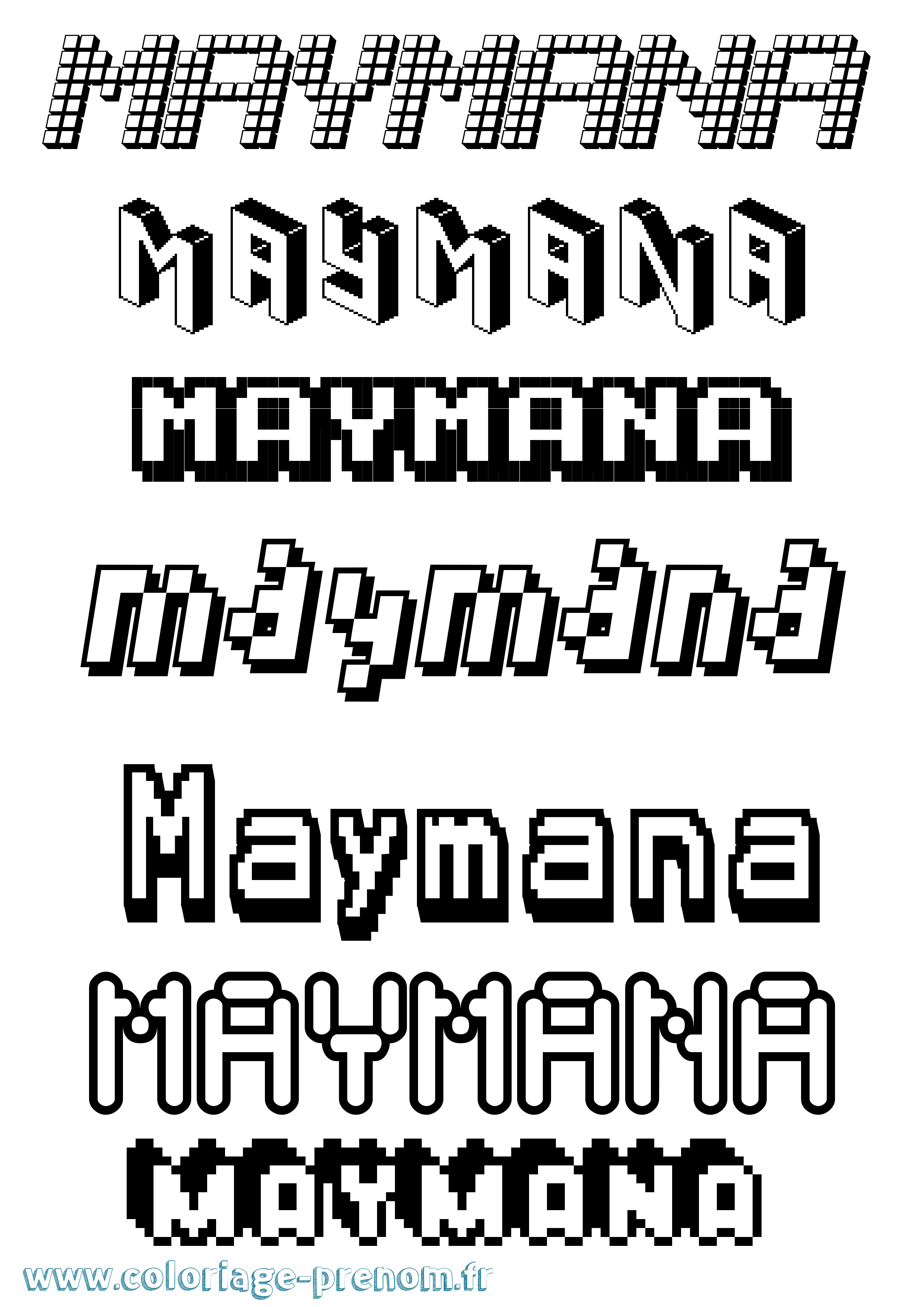 Coloriage prénom Maymana Pixel