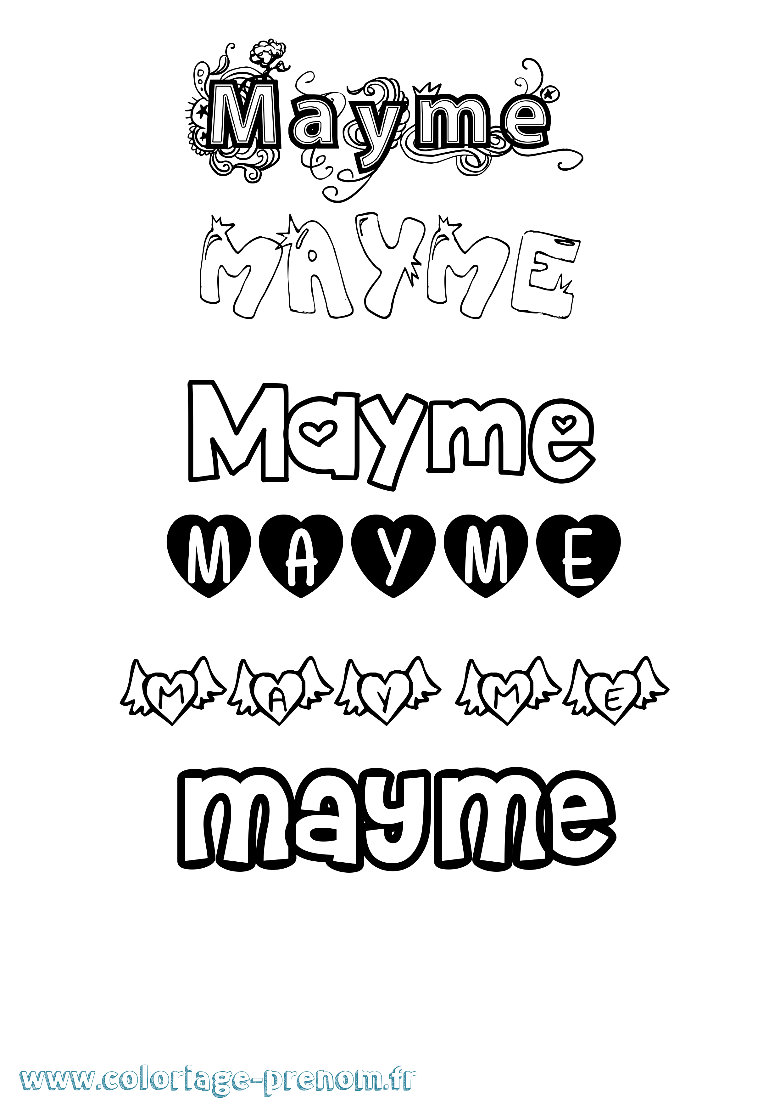 Coloriage prénom Mayme Girly