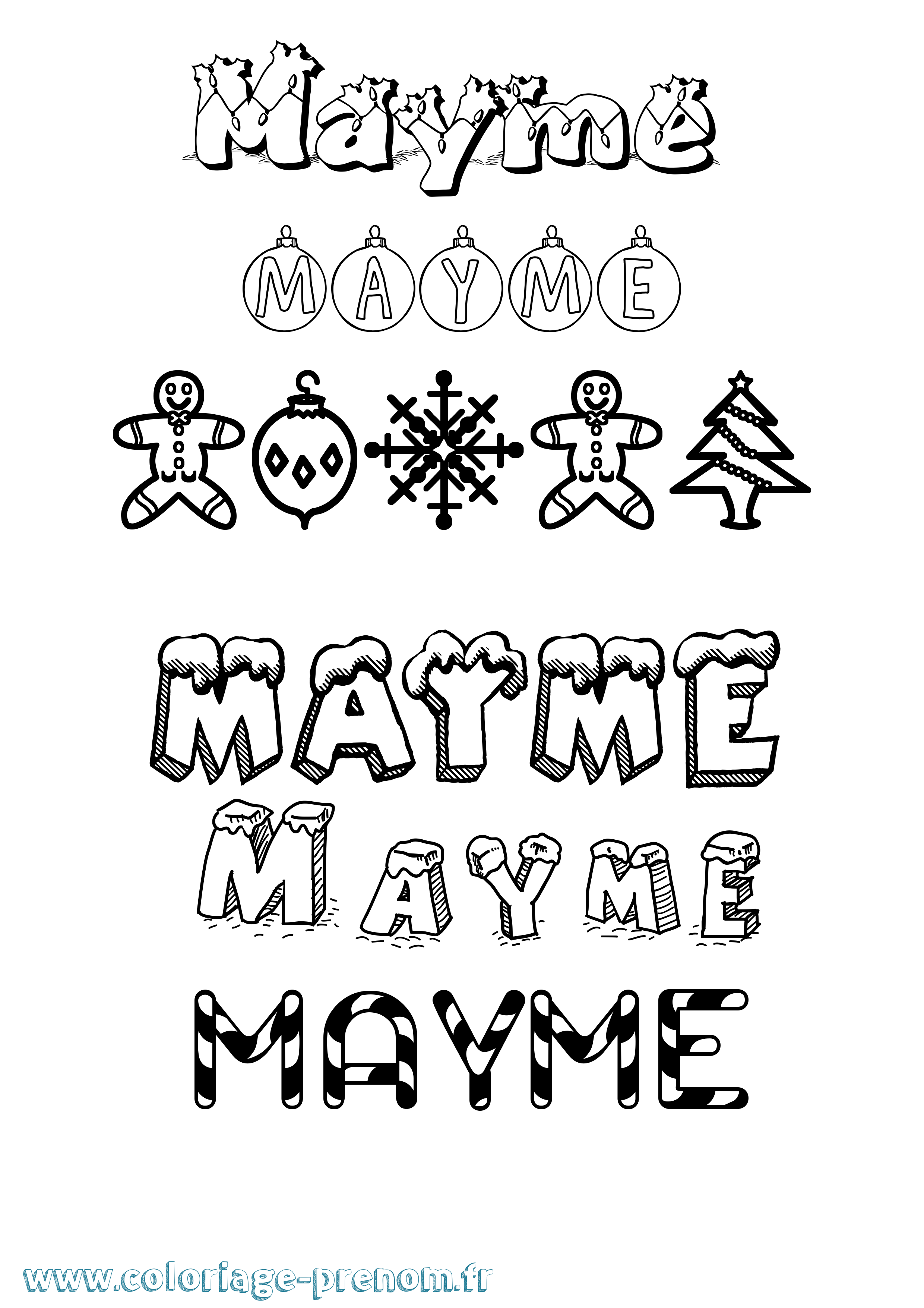 Coloriage prénom Mayme Noël