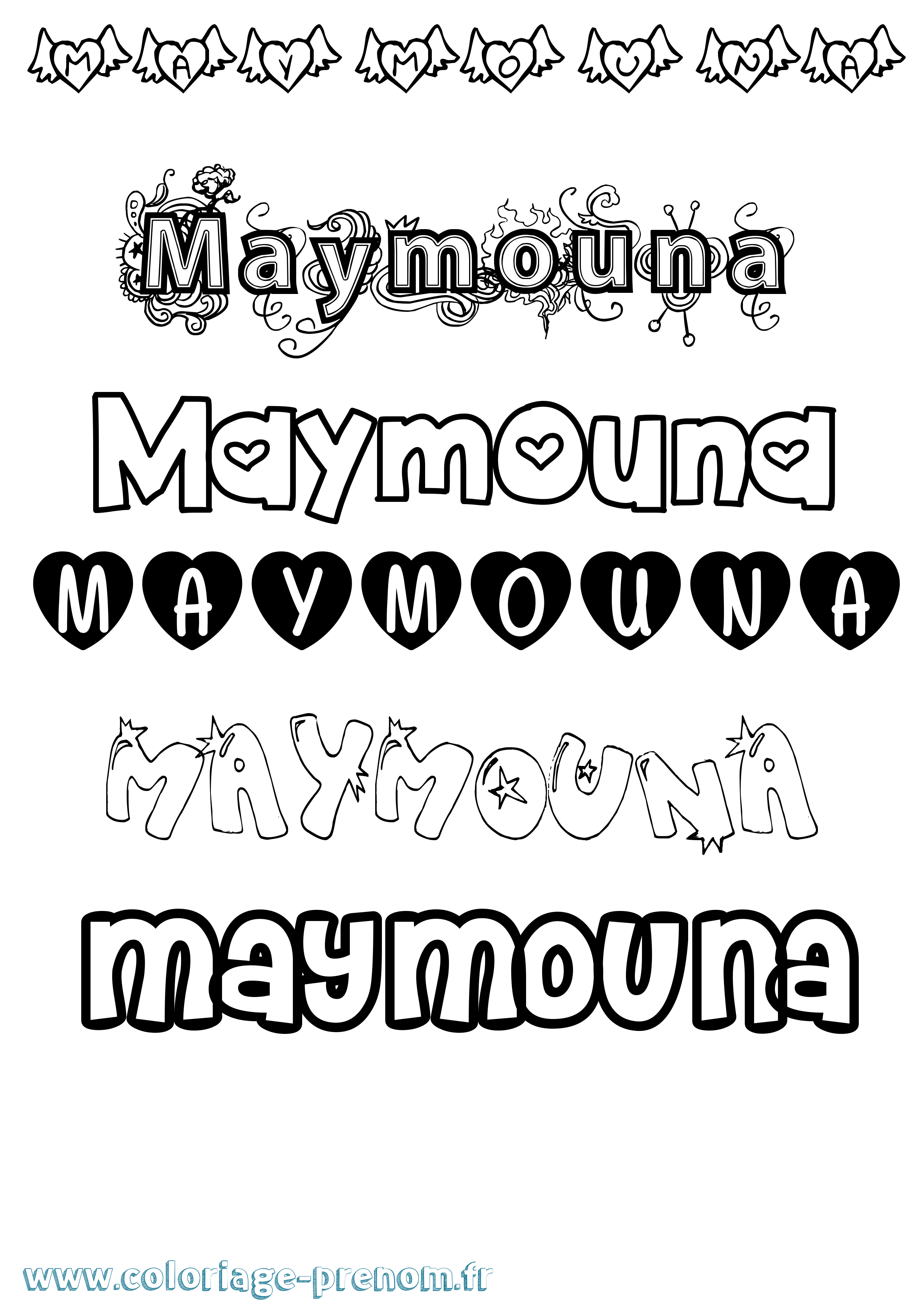 Coloriage prénom Maymouna Girly