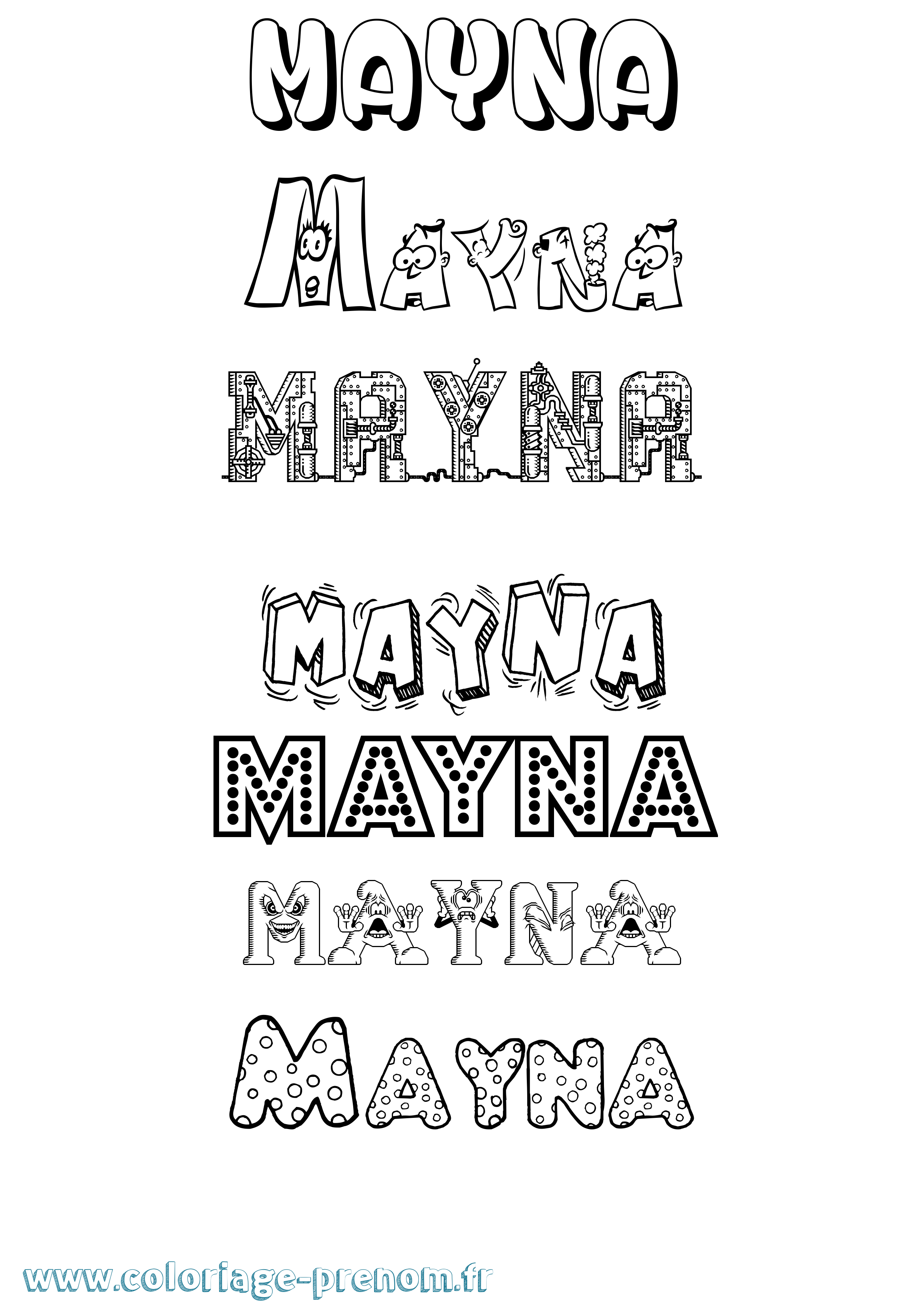 Coloriage prénom Mayna Fun