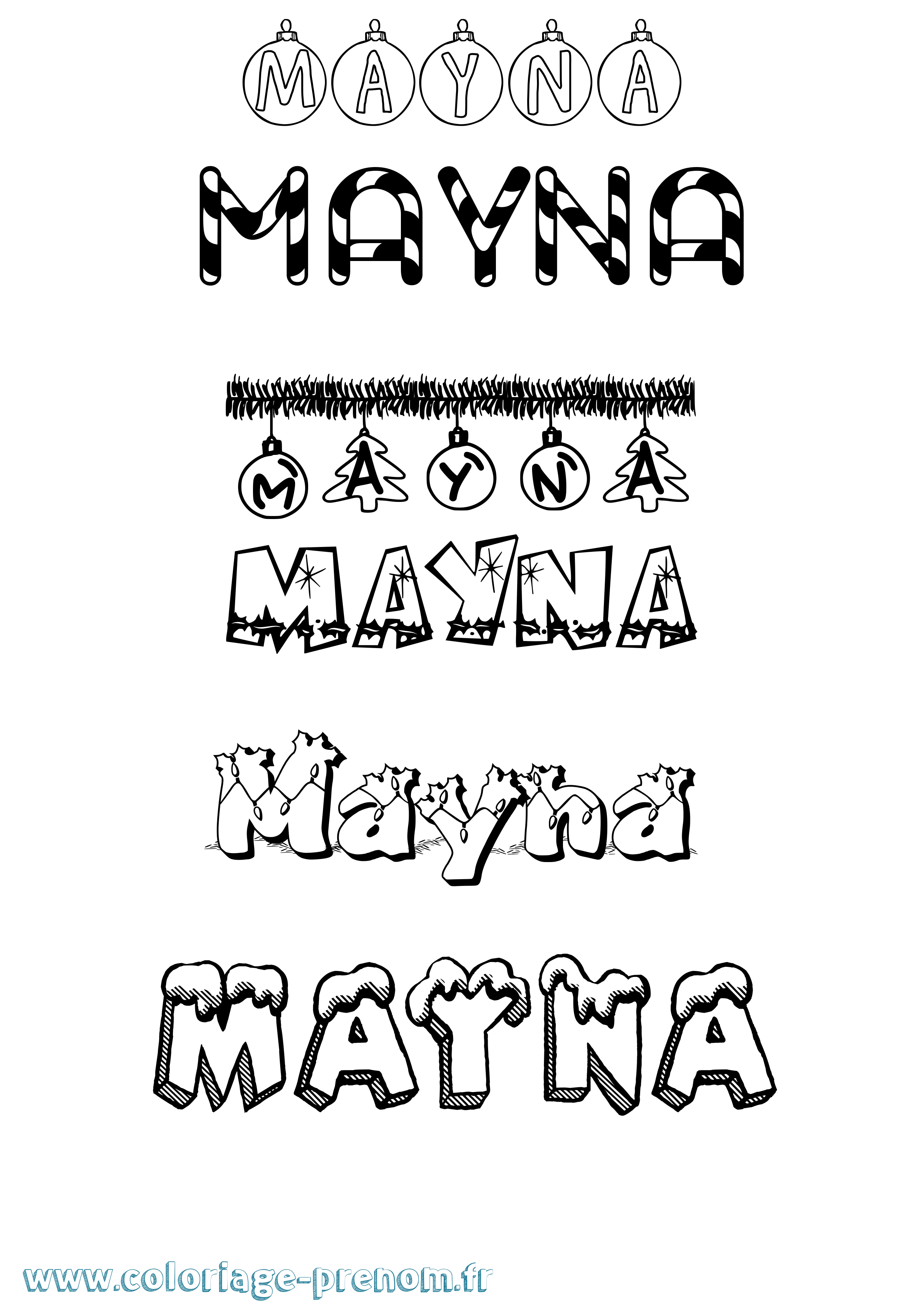 Coloriage prénom Mayna Noël