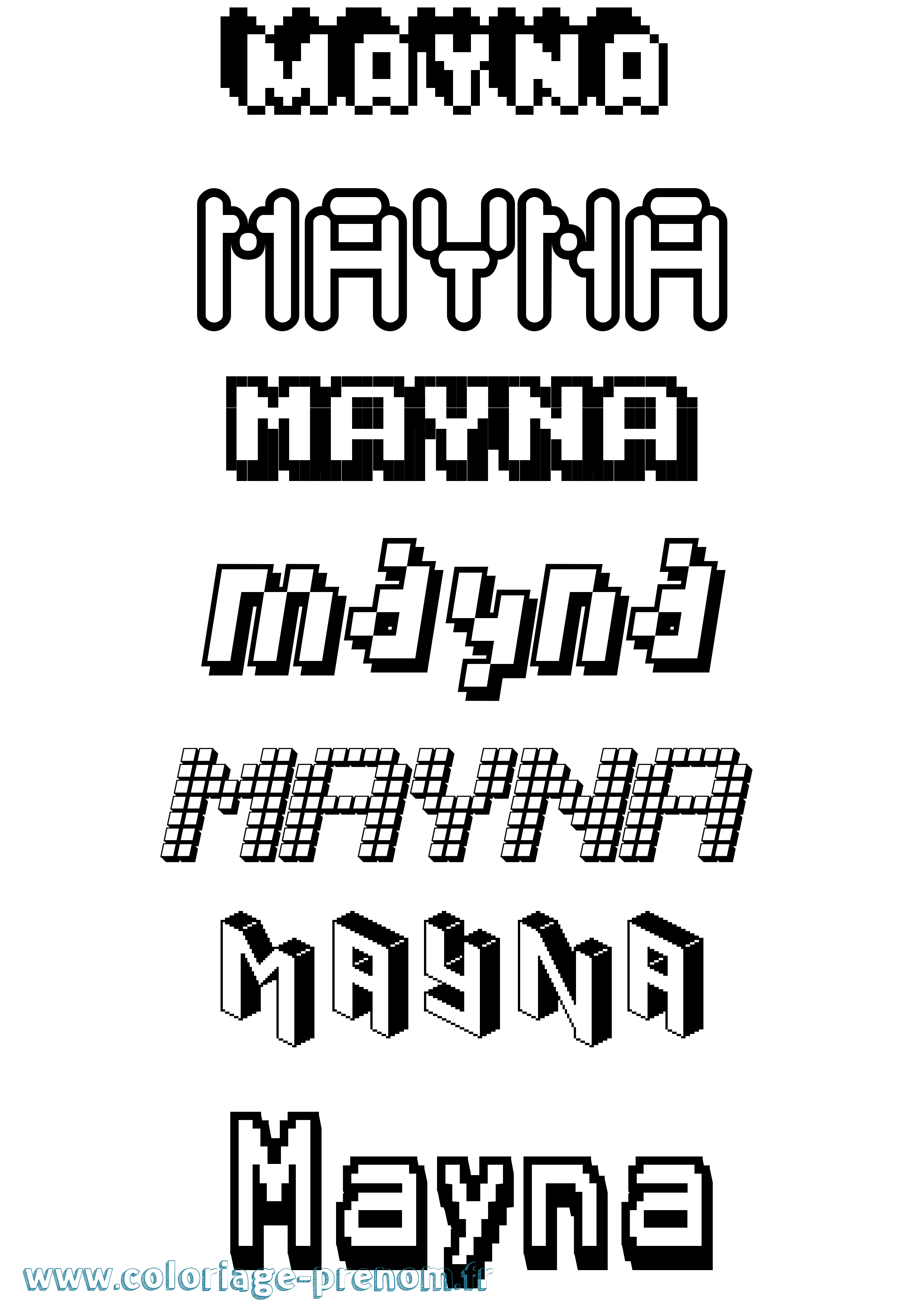 Coloriage prénom Mayna Pixel