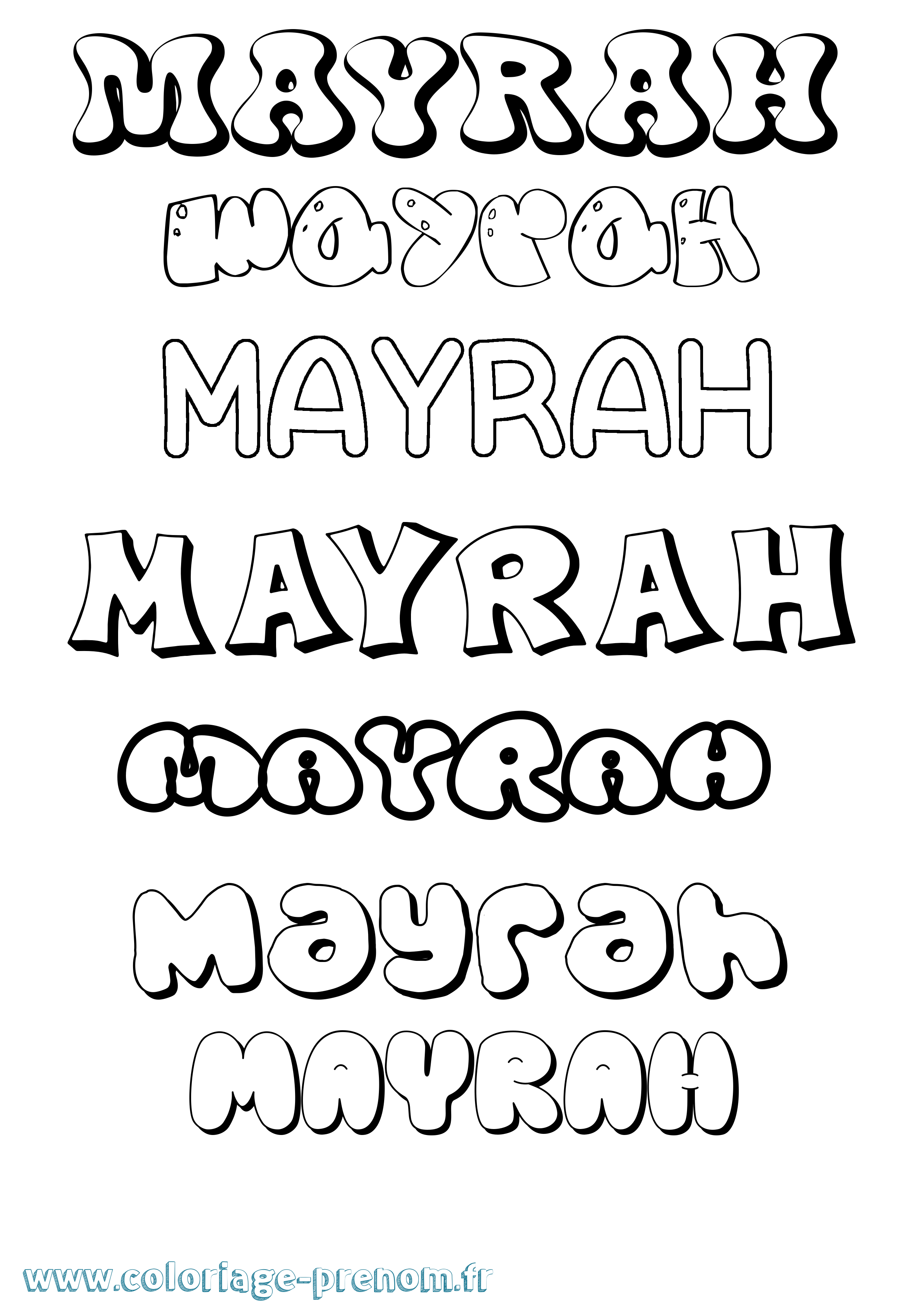 Coloriage prénom Mayrah Bubble