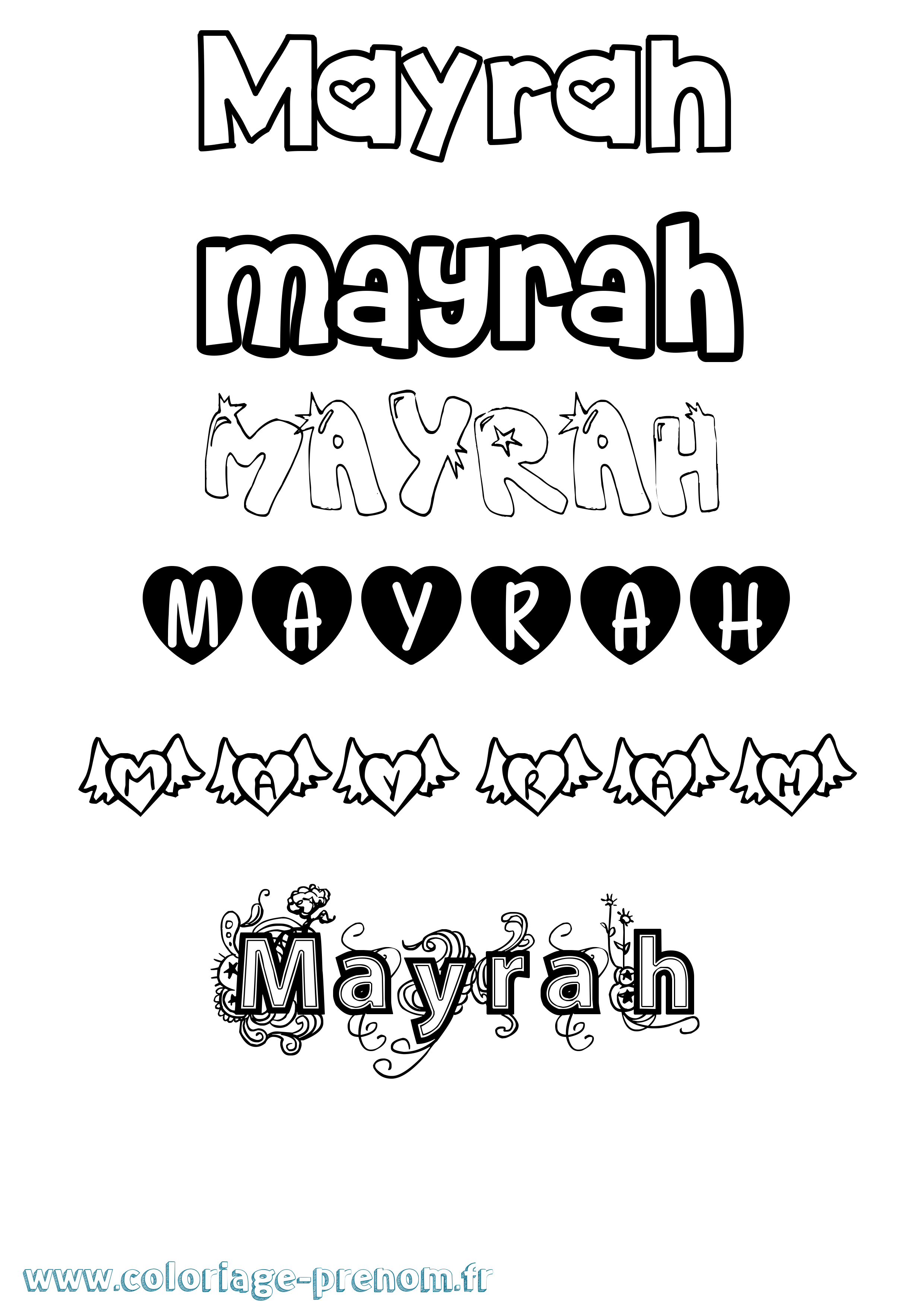Coloriage prénom Mayrah Girly