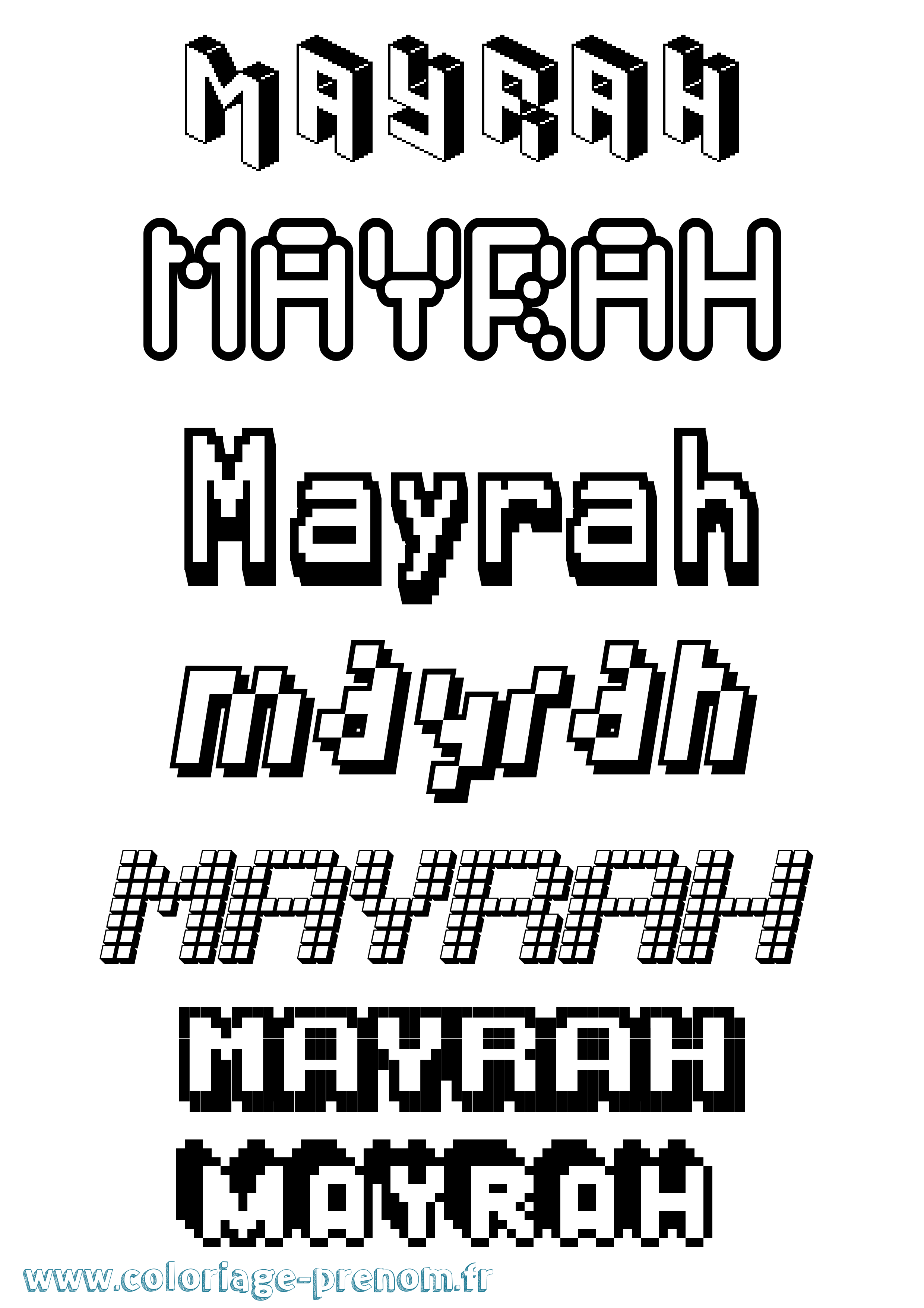 Coloriage prénom Mayrah Pixel