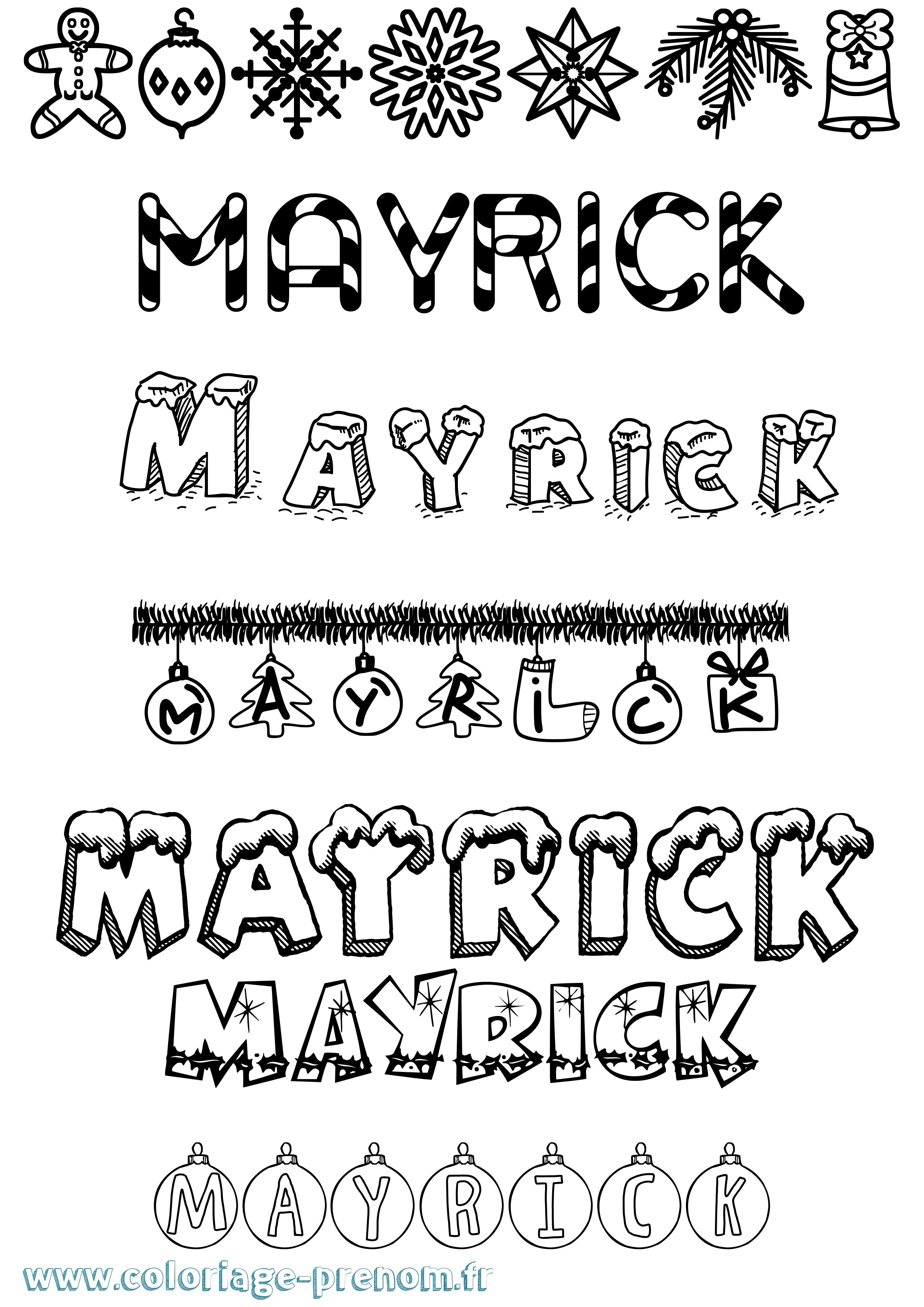 Coloriage prénom Mayrick Noël