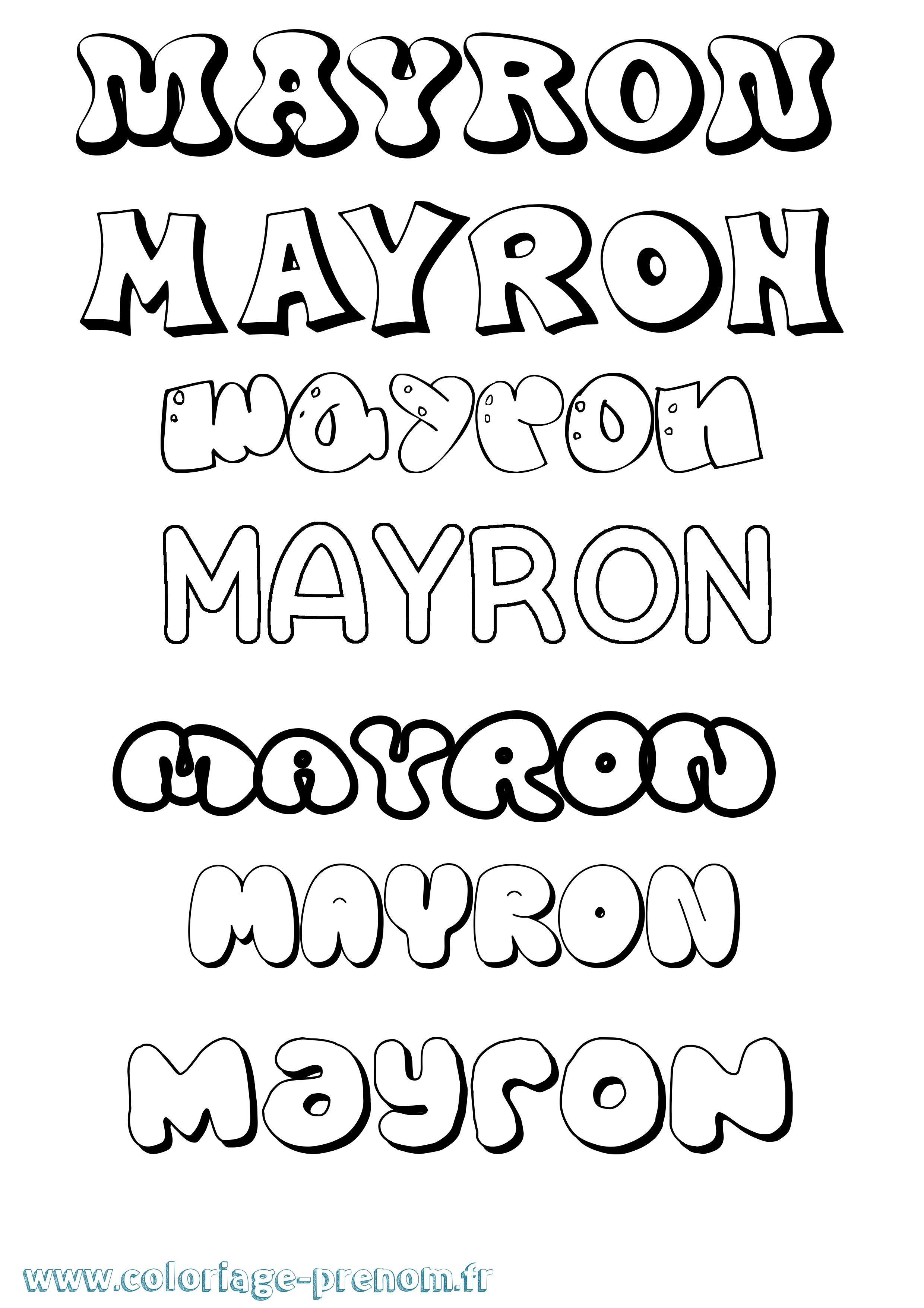 Coloriage prénom Mayron Bubble